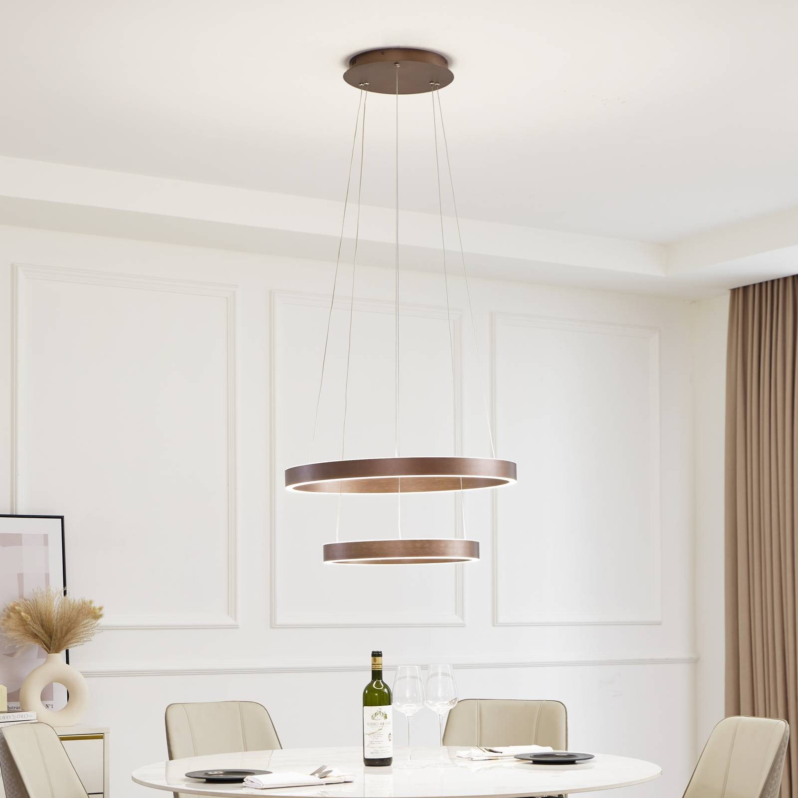 Lucande Hängeleuchte Yonam, LED, Metall, Braun Farbwechsel warmweiß / tageslicht IP20 mit Fernbedienung, LED 86 W gesamt, Farbwechsel warmweiß / tageslicht