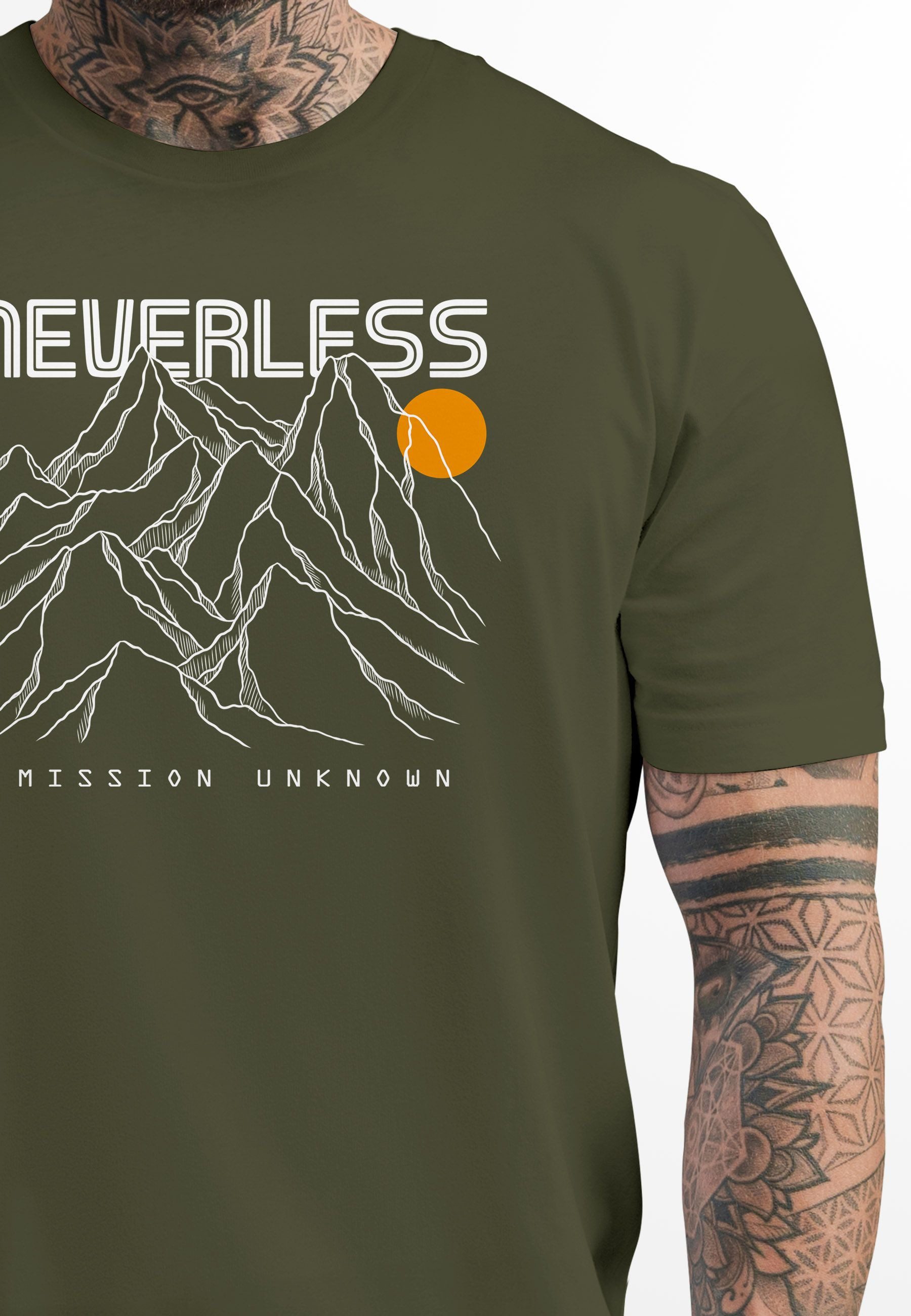 Neverless Print-Shirt Herren T-Shirt Frontprint Gebirge Line-Art Printshirt günstig online kaufen