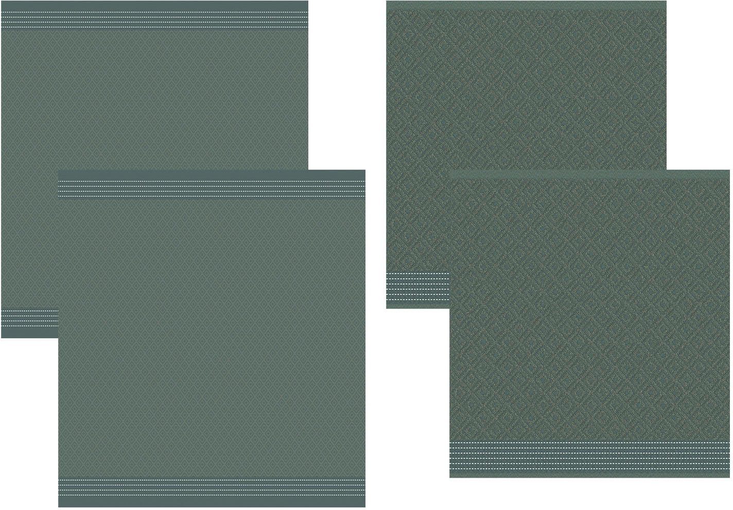 DDDDD Geschirrtuch Akira, aus reiner Baumwolle, (Set, 4-tlg), Combiset: 2 Küchentücher ca. 50x55 cm & 2 Geschirrtücher ca. 60x65 cm grün