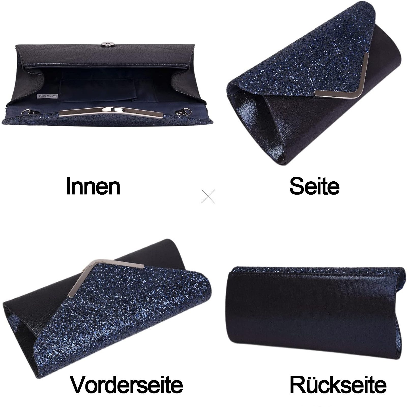 MOPUEA Abendtasche Pailletten Clutch Damen Abendtasche Schulter Umhängetasche (Einzelpack, 1 x Glitzer Clutch mit abnehmbarer Schulterkette), Glitzernd, elegant – Bild 3 von 5