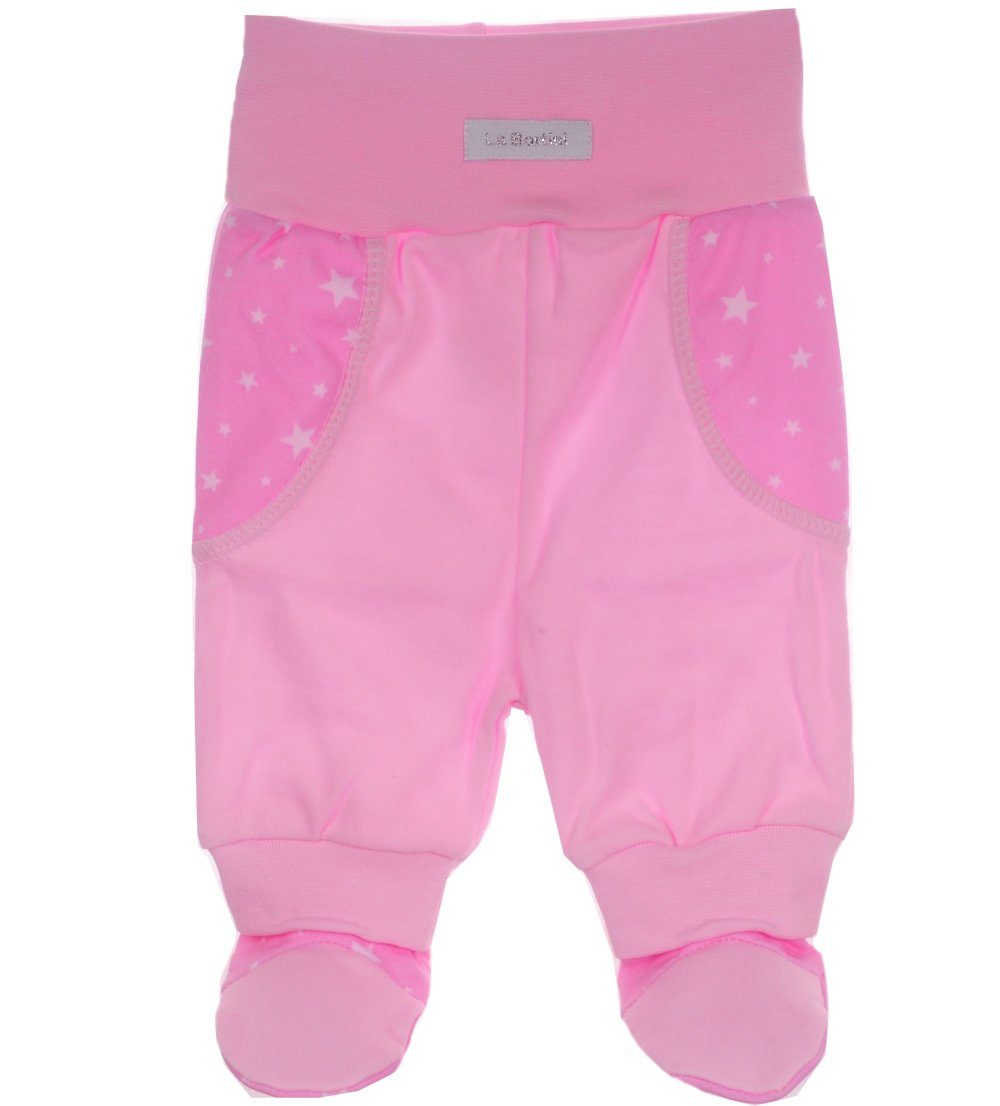 La Bortini Wickelbody Langarmbody Hose Baby Anzug 2tlg Set Body in Rosa mit Hasen aus reiner Baumwolle, 44 50 56 62 68 74 80 86 mit Sternen