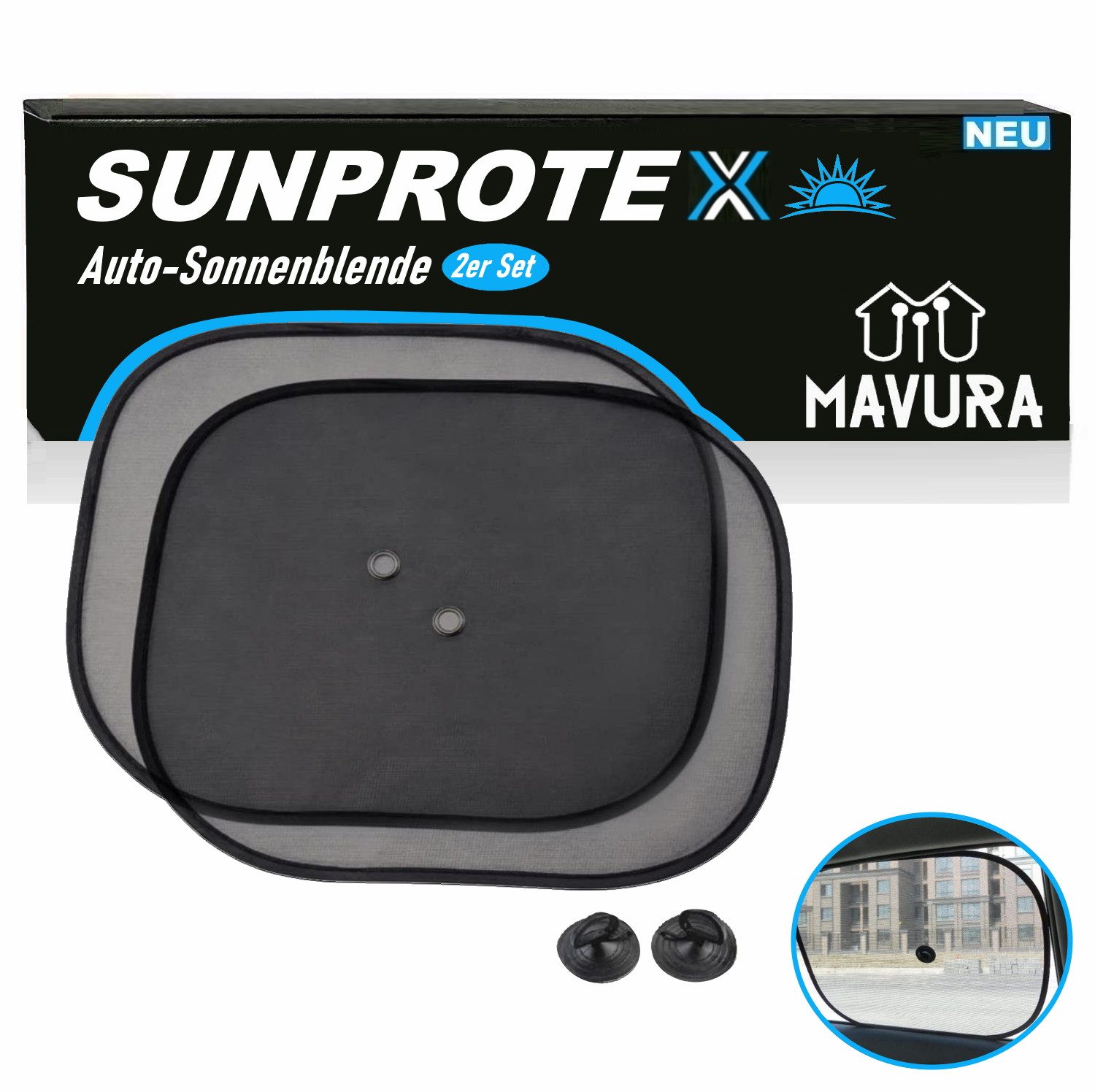 Sonnenschutz SUNPROTEX Auto Sonnenblende Universal Seitenscheiben Autoscheibe, MAVURA, Sonneschutzblende Sonnen Blende Baby Kinder UV Schutz, Seitenscheiben Sonnenschutzrollo Sonnenrollo [2er Set]