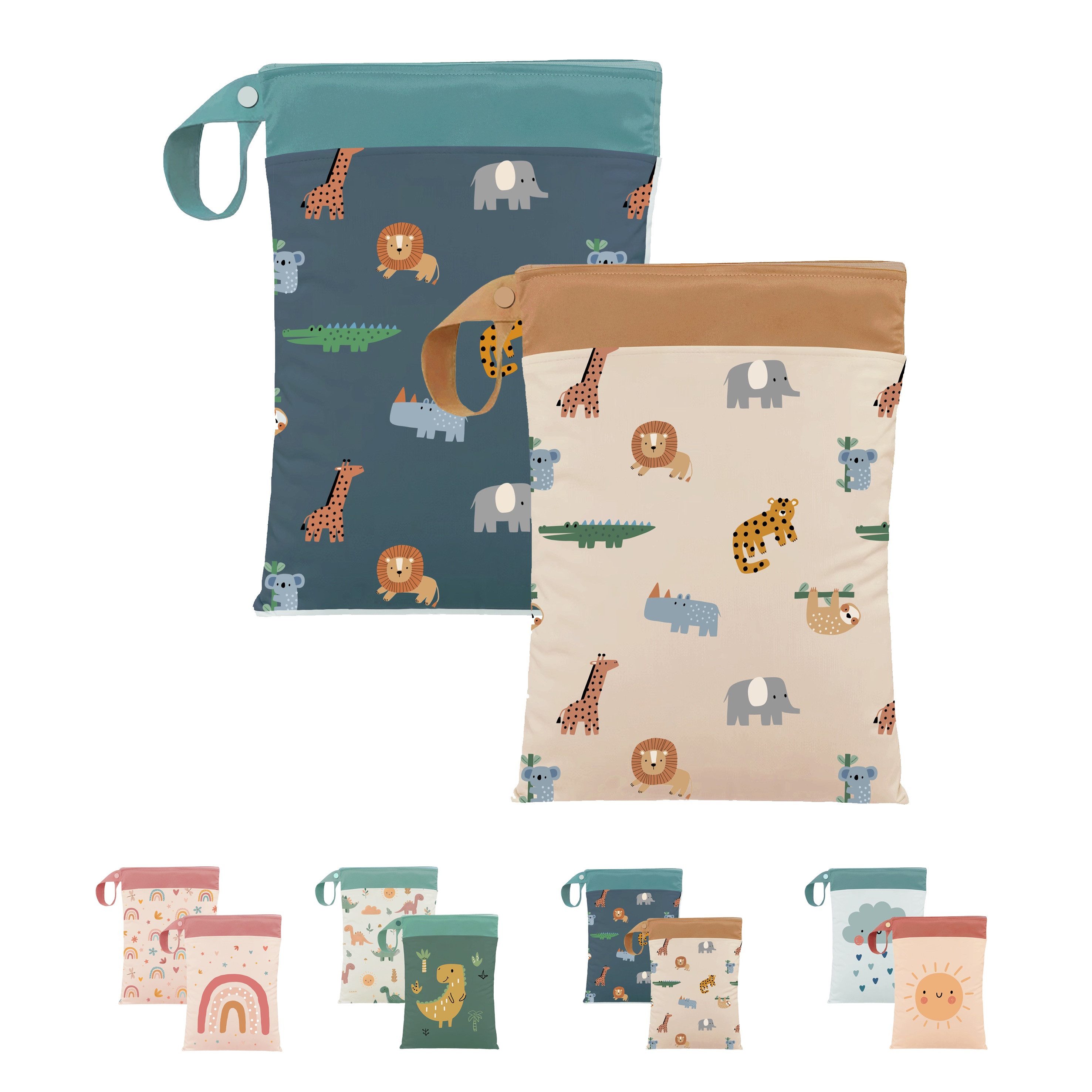 Artee Wickeltasche 2er Set Nasstasche für Wechselwäsche Kita, Kindergarten, Strand, Sport
