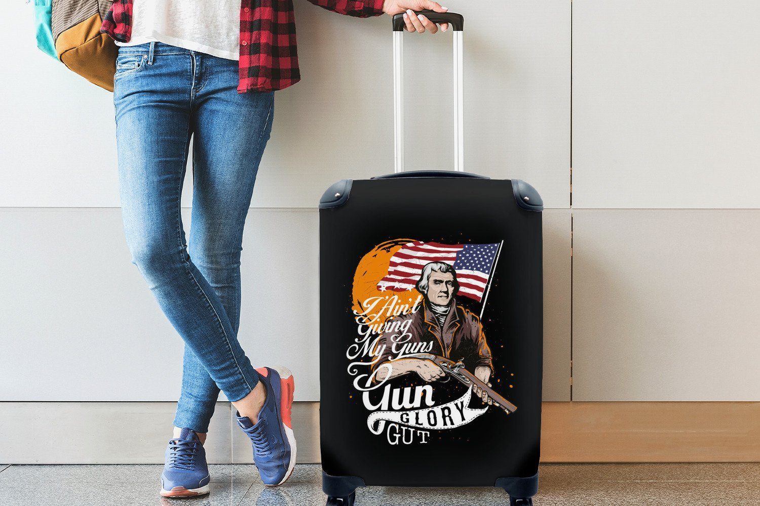 Handgepäckkoffer einem MuchoWow Reisekoffer Zitat Rollen, auf schwarzen, rollen, Handgepäck gut" Reisetasche mit 4 Ferien, für glory, Trolley, mit Retro-Illustration "Gun,