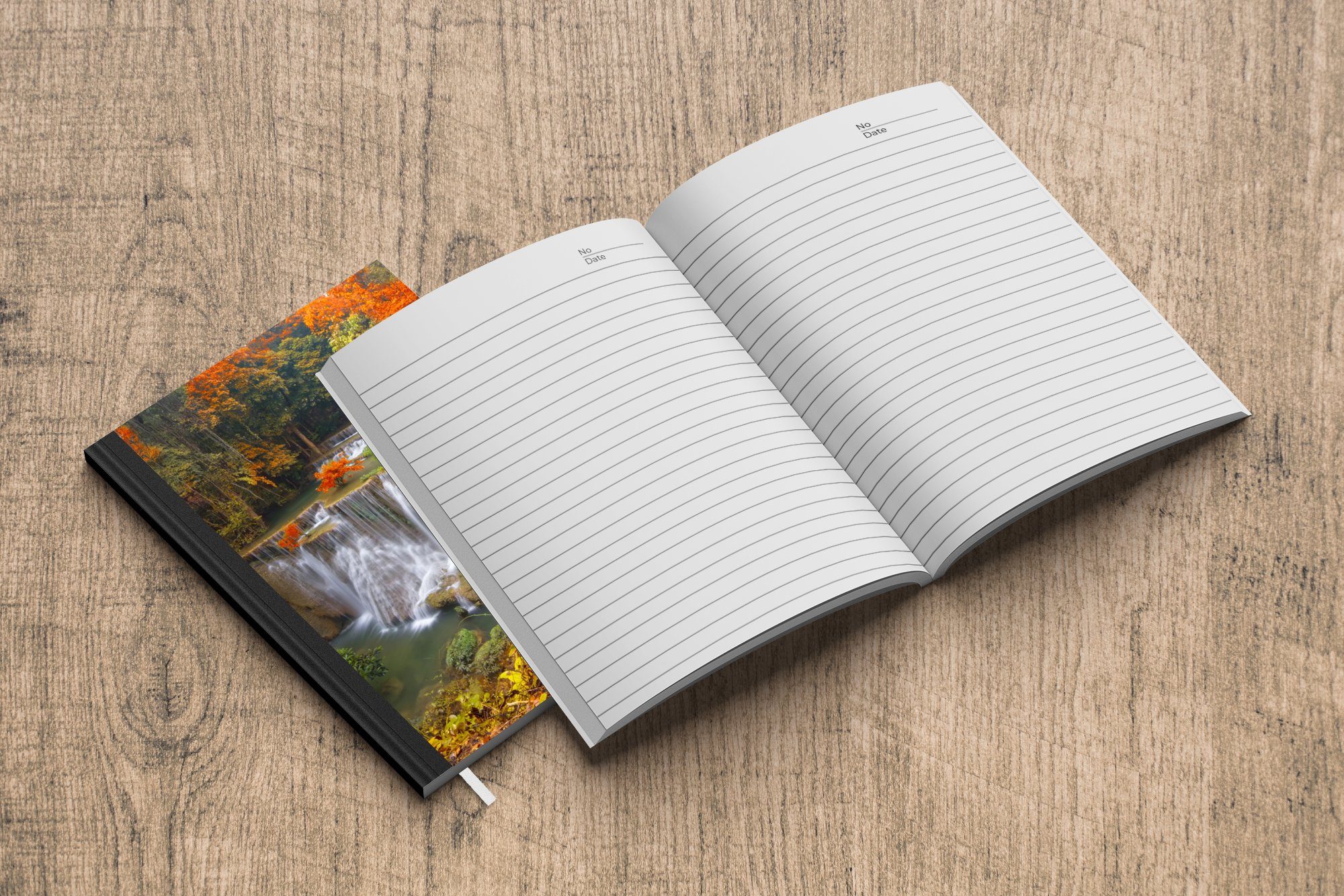MuchoWow Notizbuch Bäume - Wasserfall Seiten, Journal, Tagebuch, 98 A5, - Merkzettel, Notizheft, Herbst, Haushaltsbuch