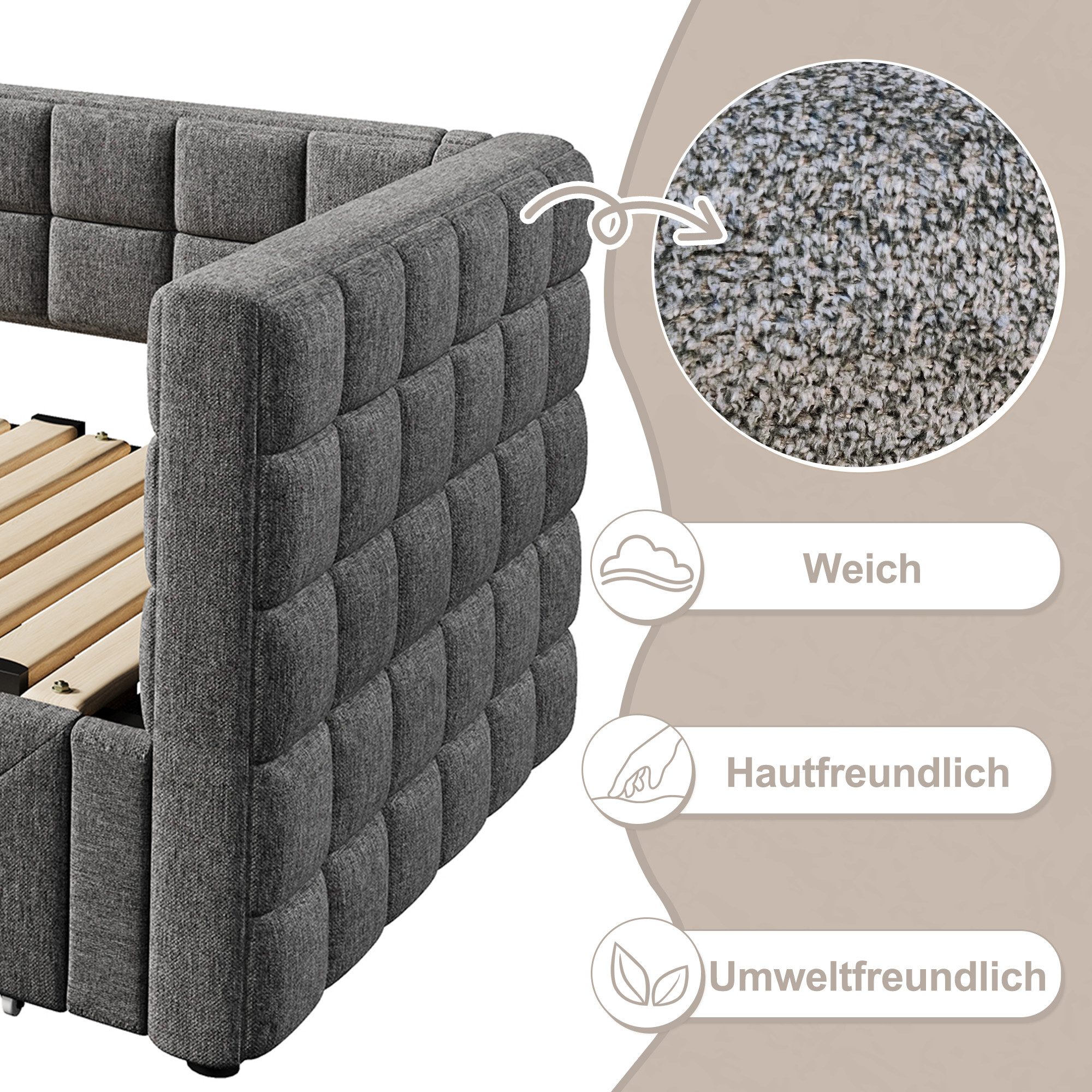 REDOM Daybett mit Stauraum & ausziehbarem Design (Polsterbett Funktionsbett), ohne Matratze