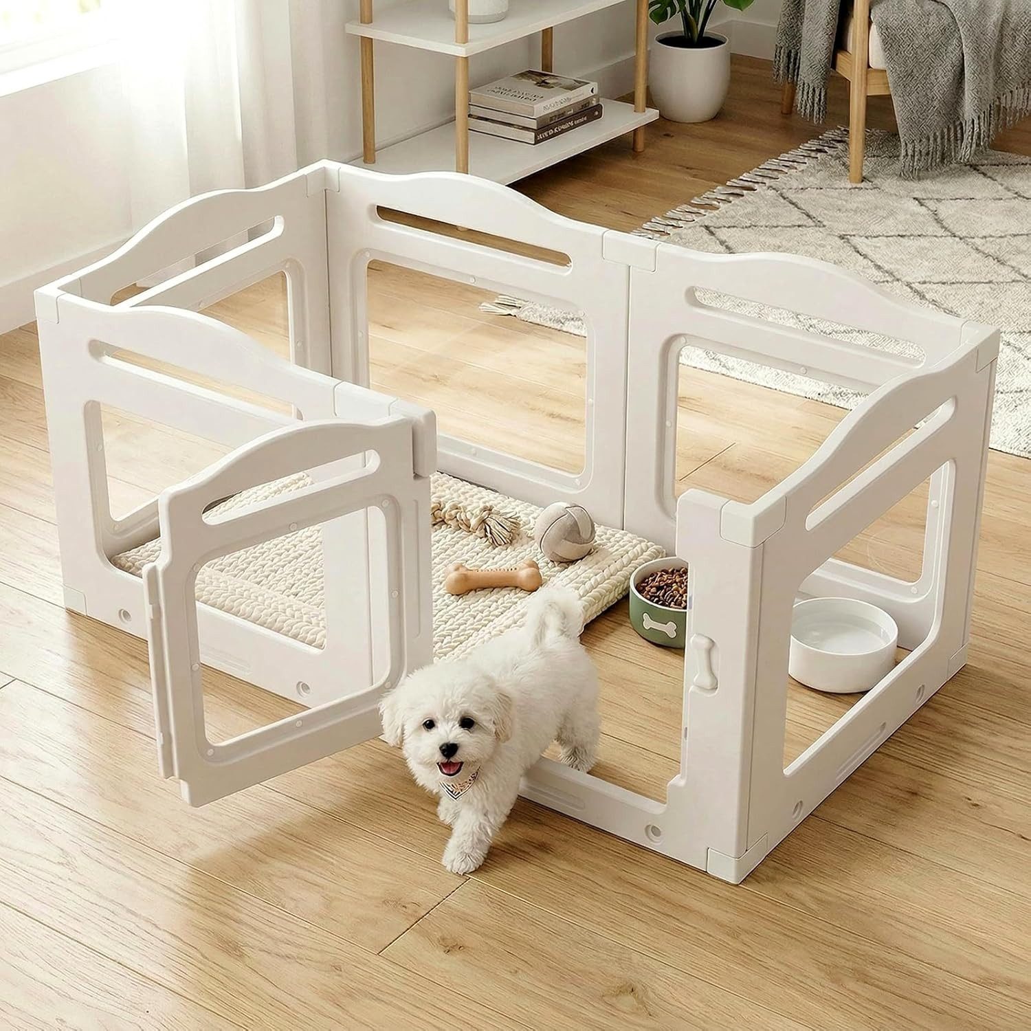 TLGREEN Freigehege 6-teilig Acryl Welpenlaufstall 129×68×60cm, Outdoor Indoor Hundezaun für kleine Hunde
