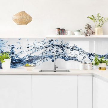 Bilderdepot24 Küchenrückwand blau dekor Muster Wandpaneel Water Splash Wandverkleidung Küche, (1-tlg., Nischenrückwand - für Fliesenspiegel ohne Bohren - matt), Spritzschutz Rückwand Küche Herd - Folie selbstklebend versch. Größen