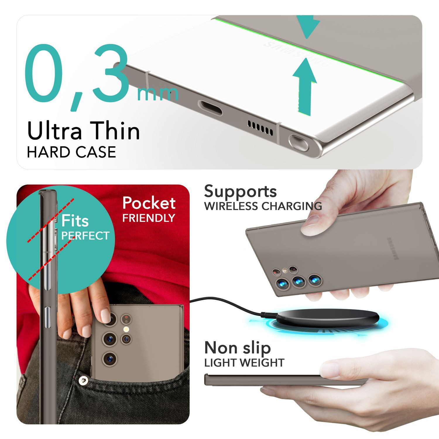 Nalia Smartphone-Hülle Samsung Galaxy S24 Ultra 17,3 cm (6,8 Zoll), Extrem Dünne Matte Hülle / 0,3mm Schlankes Hardcase / Ultra Slim Cover