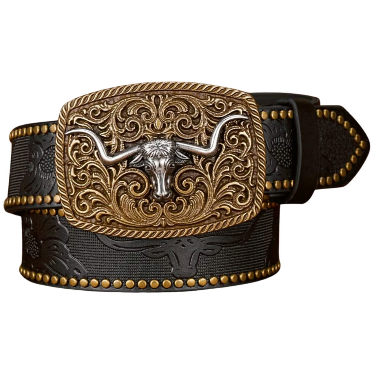 Ware aus aller Welt Nietengürtel Westerngürtel mit Longhorn-Schnalle – im authentischen Cowboy Style (1-St)