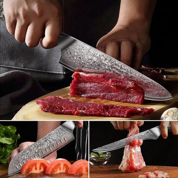 KEENZO Messer-Set 3tlg. Damastmesser Set aus Kochmesser, Santokumesser, Filetiermesser (3-tlg)