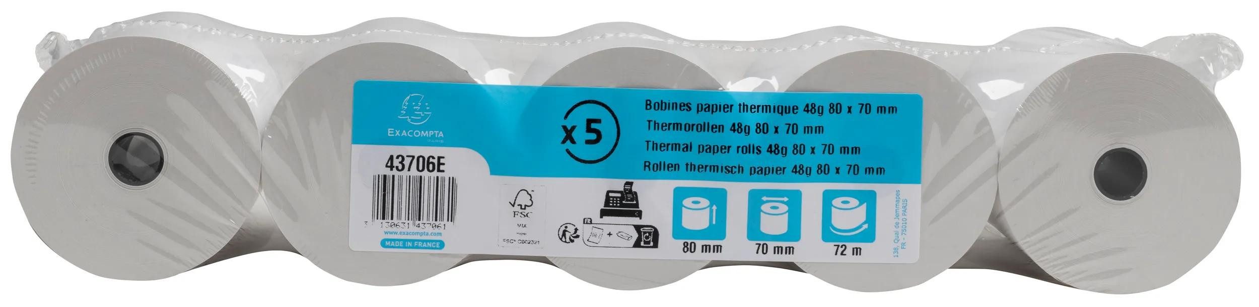 EXACOMPTA Endlospapier 20x Rolle 1-lagig thermisch Kasse 55g B: 80mm L: 172m Weiß 43706E, Kassenrollen