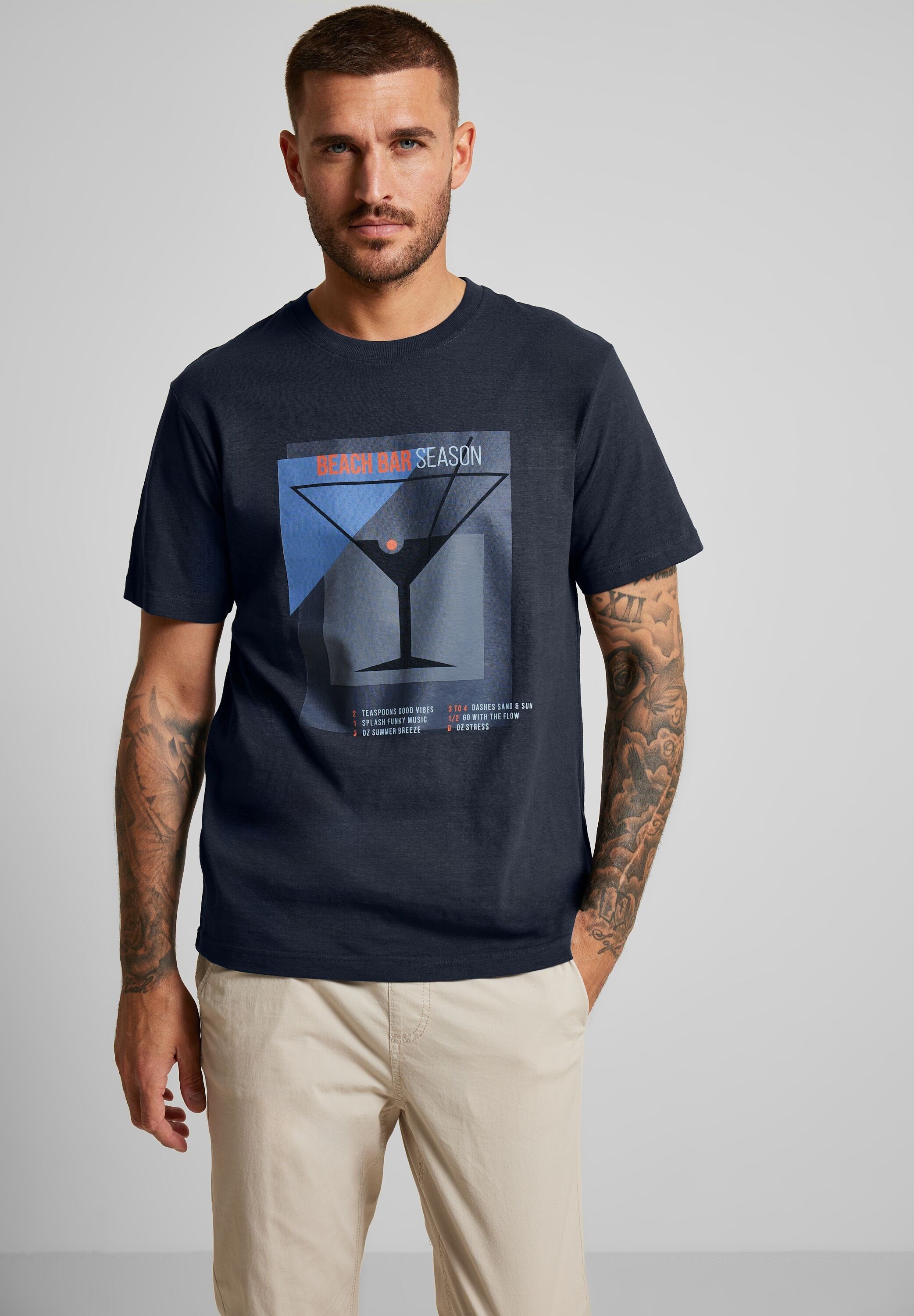 STREET ONE T-Shirt blue MEN mit Flammgarn night