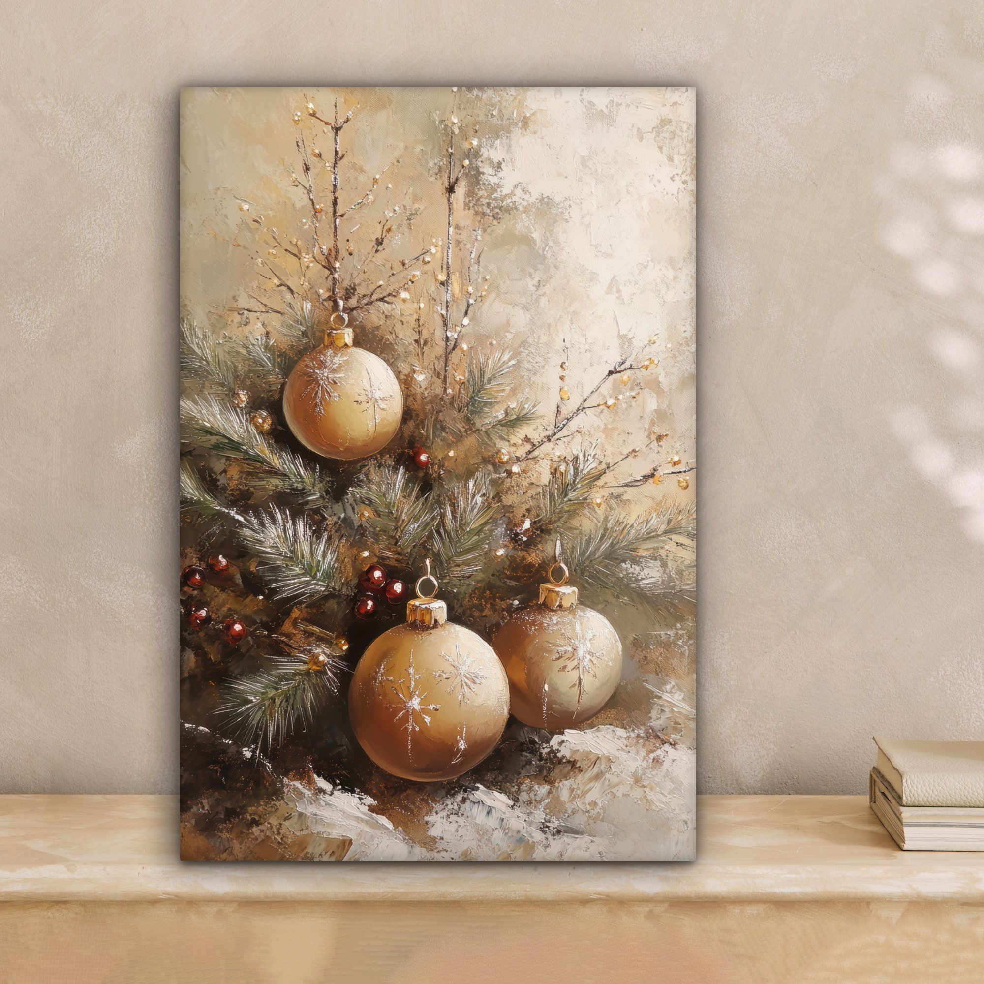 OneMillionCanvasses® Leinwandbild Weihnachten - Kugeln - Beige - Gold, Foto günstig online kaufen