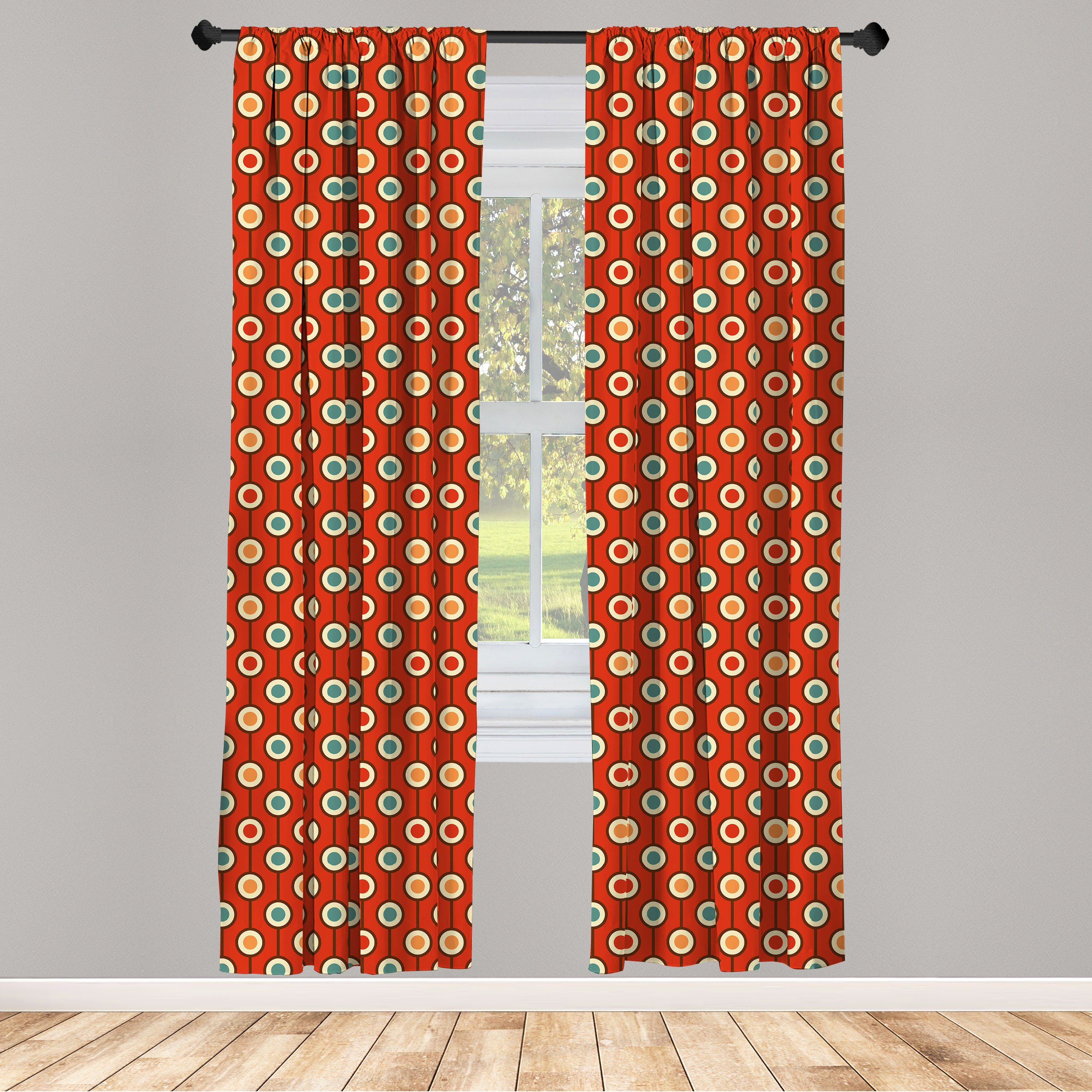 Gardine Vorhang für Wohnzimmer Schlafzimmer Dekor, Abakuhaus, Microfaser, Abstrakt 60ere Art Hippie Dots