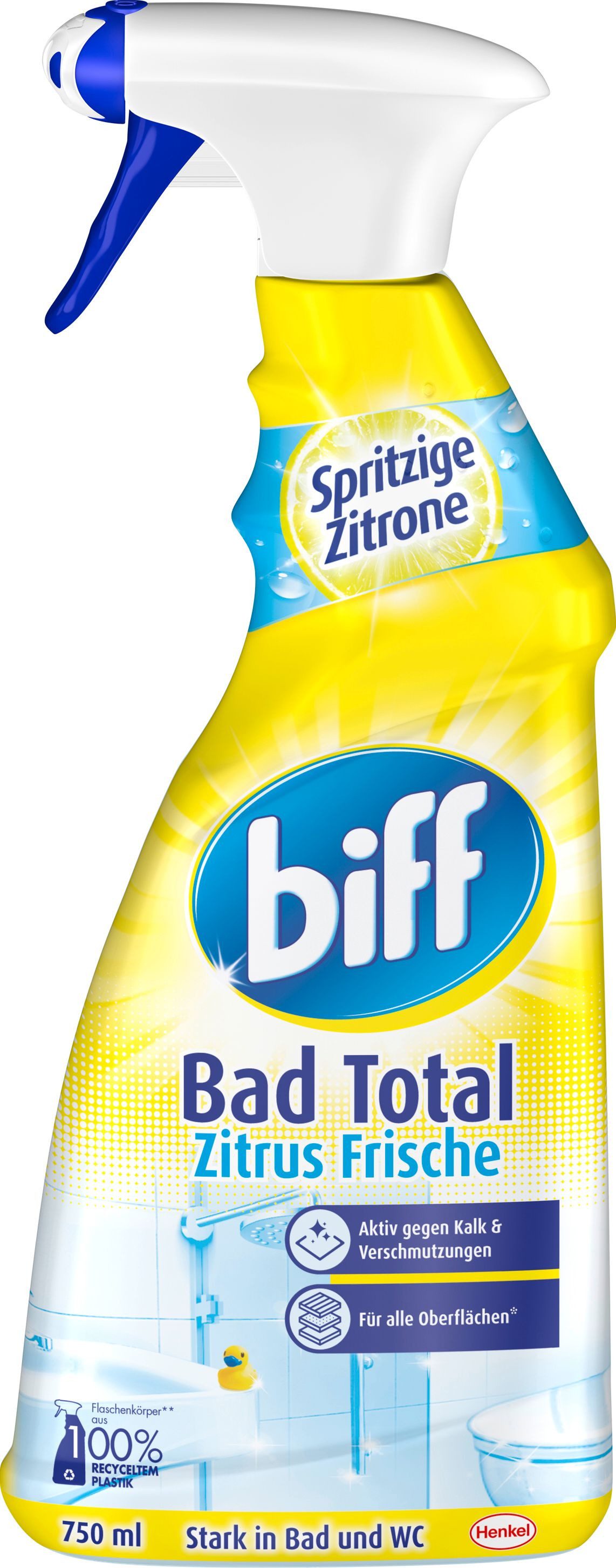 biff Bad Total Zitrus Badreiniger (für Oberflächen im Bad & WC, [1-St. 750 ml entfernt 99,9 % der Bakterien und speziellen Viren)