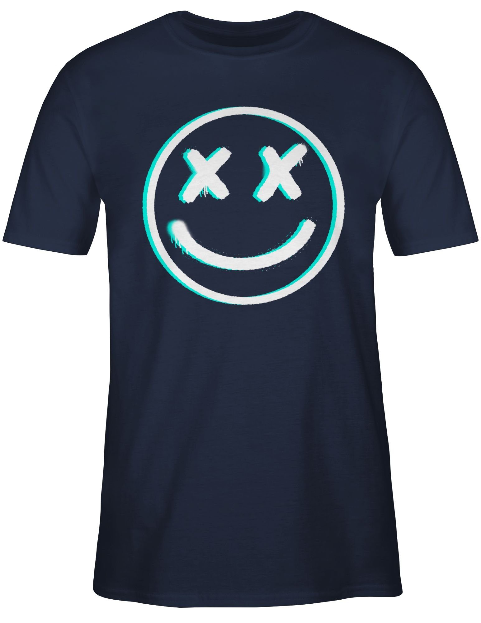 Geschenke T-Shirt Glitch Nerd 02 Face Blau Shirtracer Cooles Navy Smiley