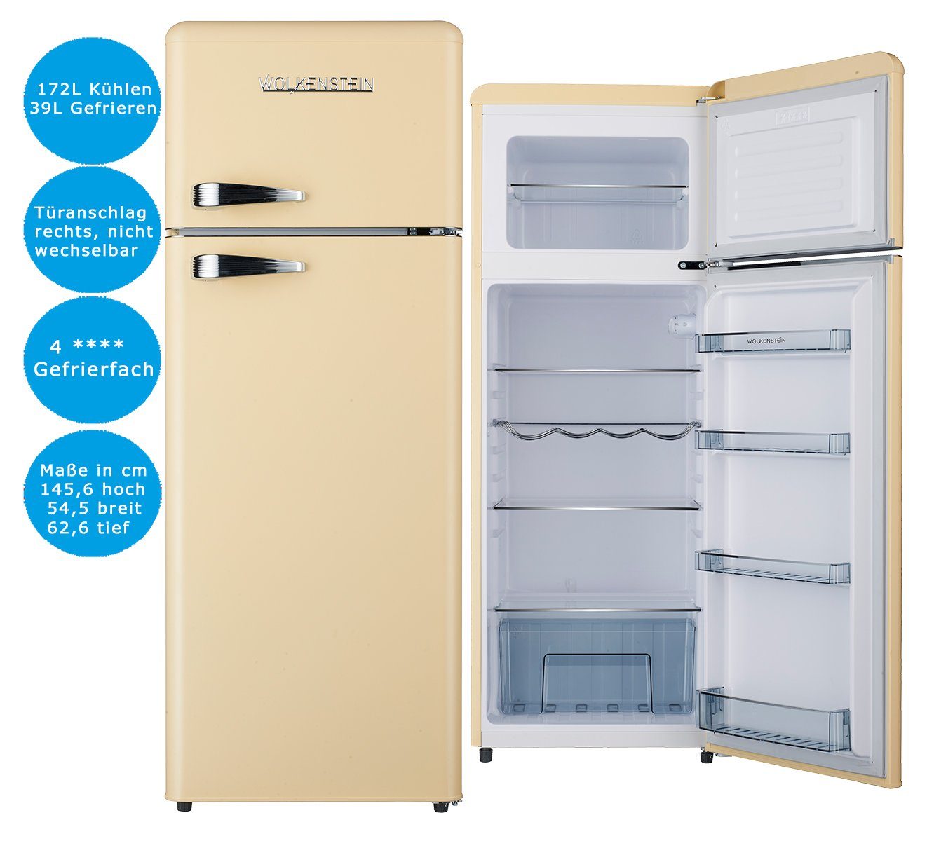 Wolkenstein Kühl-/Gefrierkombination GK212.4RT SC, 145,6 cm hoch, 54,5 cm breit – Bild 2 von 4