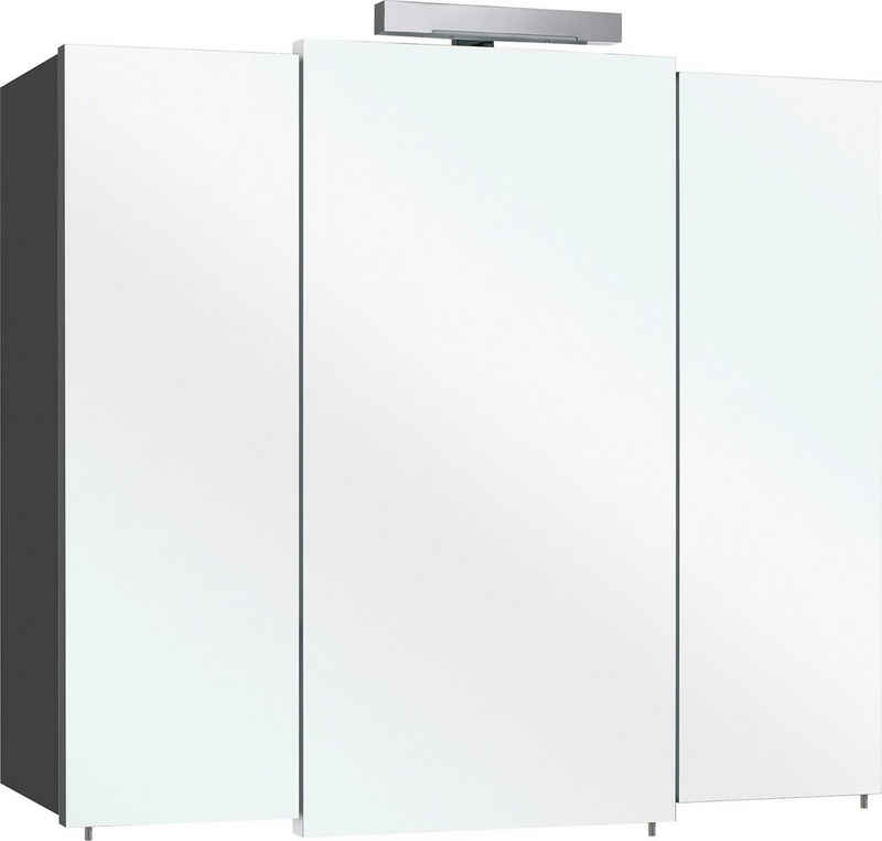 Saphir Spiegelschrank Quickset 311 Badschrank, 3 Spiegeltüren, 6 Einlegeböden, 83 cm breit inkl. LED-Beleuchtung, Türdämpfer, Schalter-/Steckdosenkombination