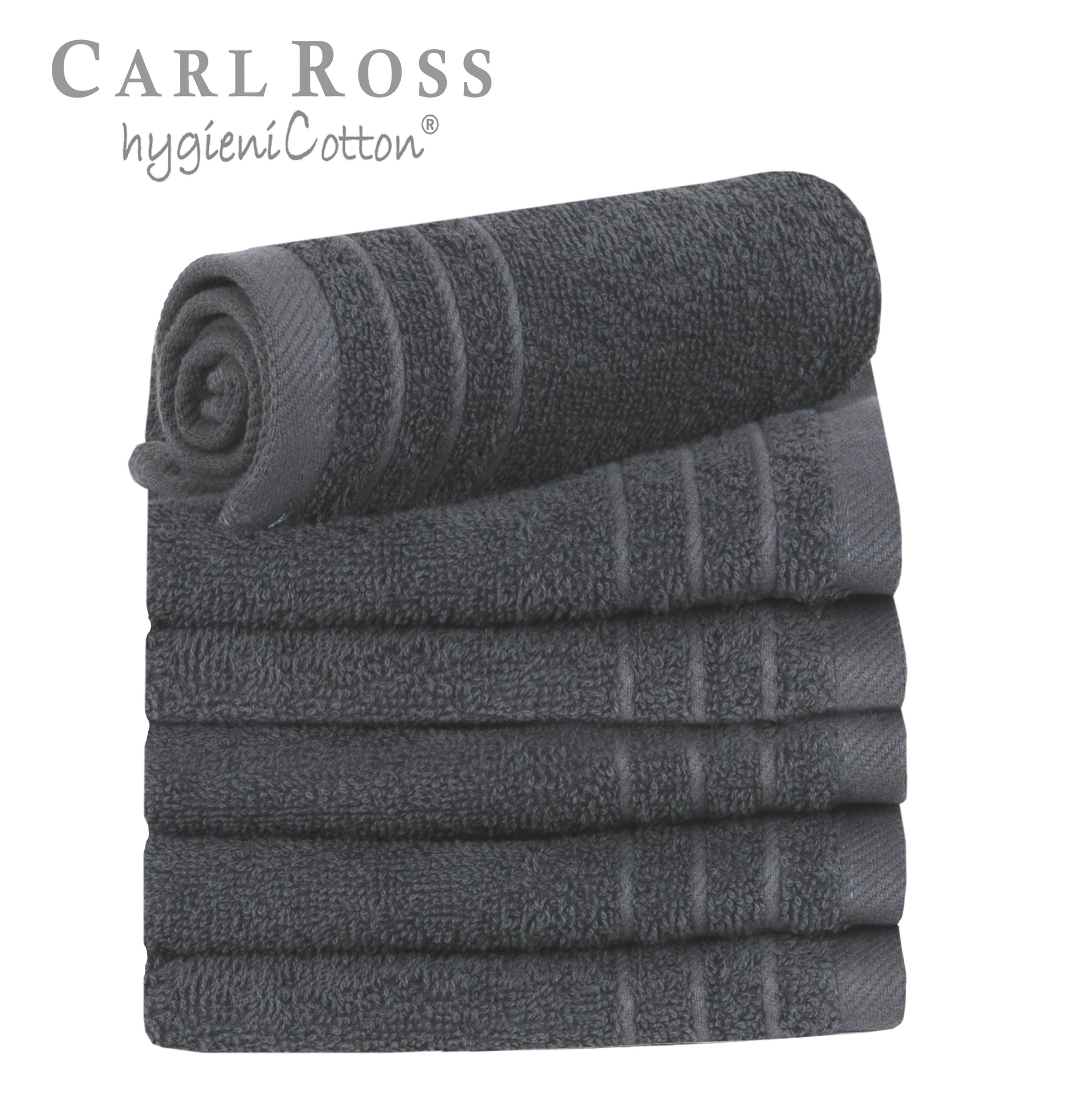 Carl Ross 2 Frottee Aufhängekordeln graphite HygieniCotton, (6-St), Gästehandtücher mit