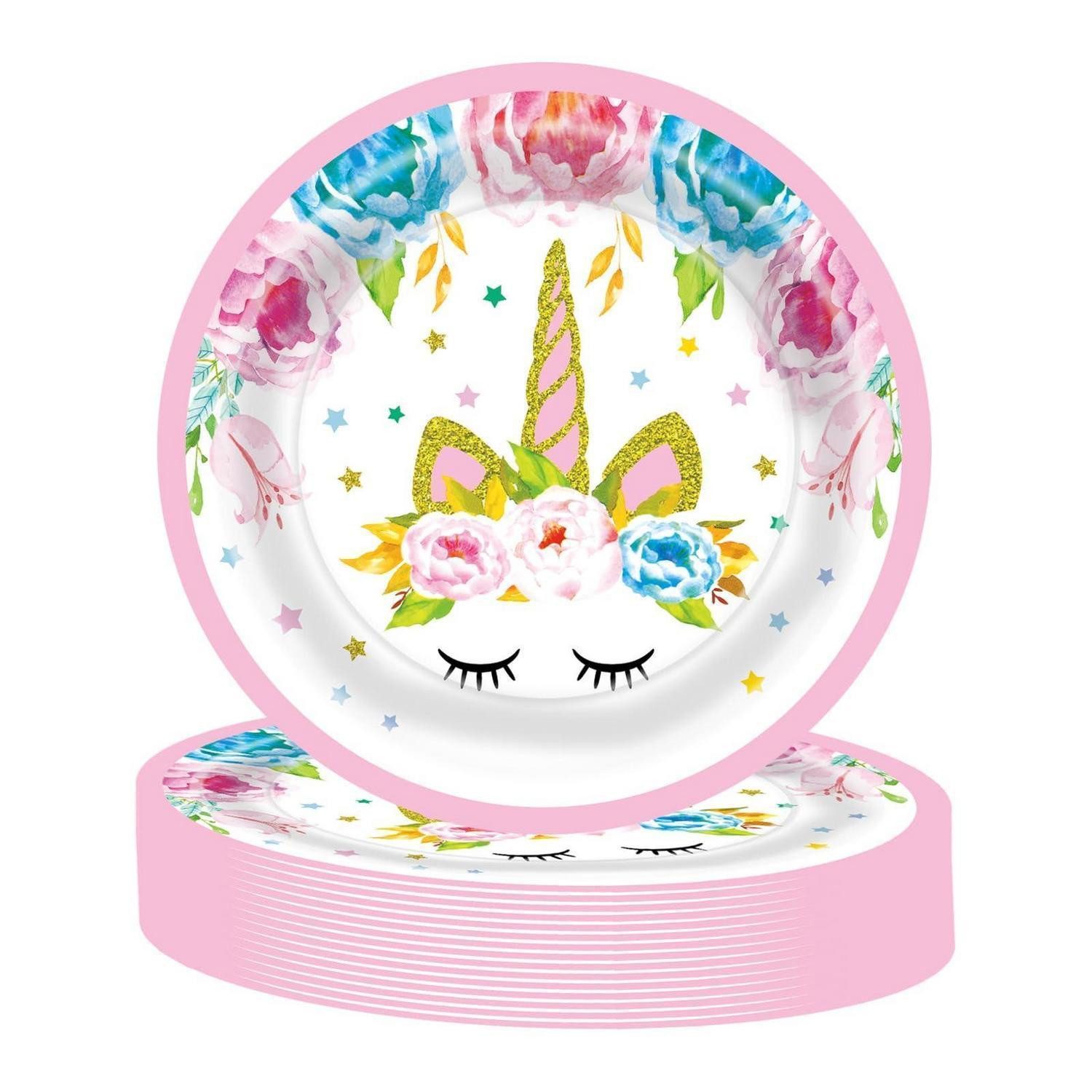 LuxusKollektion Pappteller Einhorn Party Teller 16 Stück Rosa 23cm, (16 St)