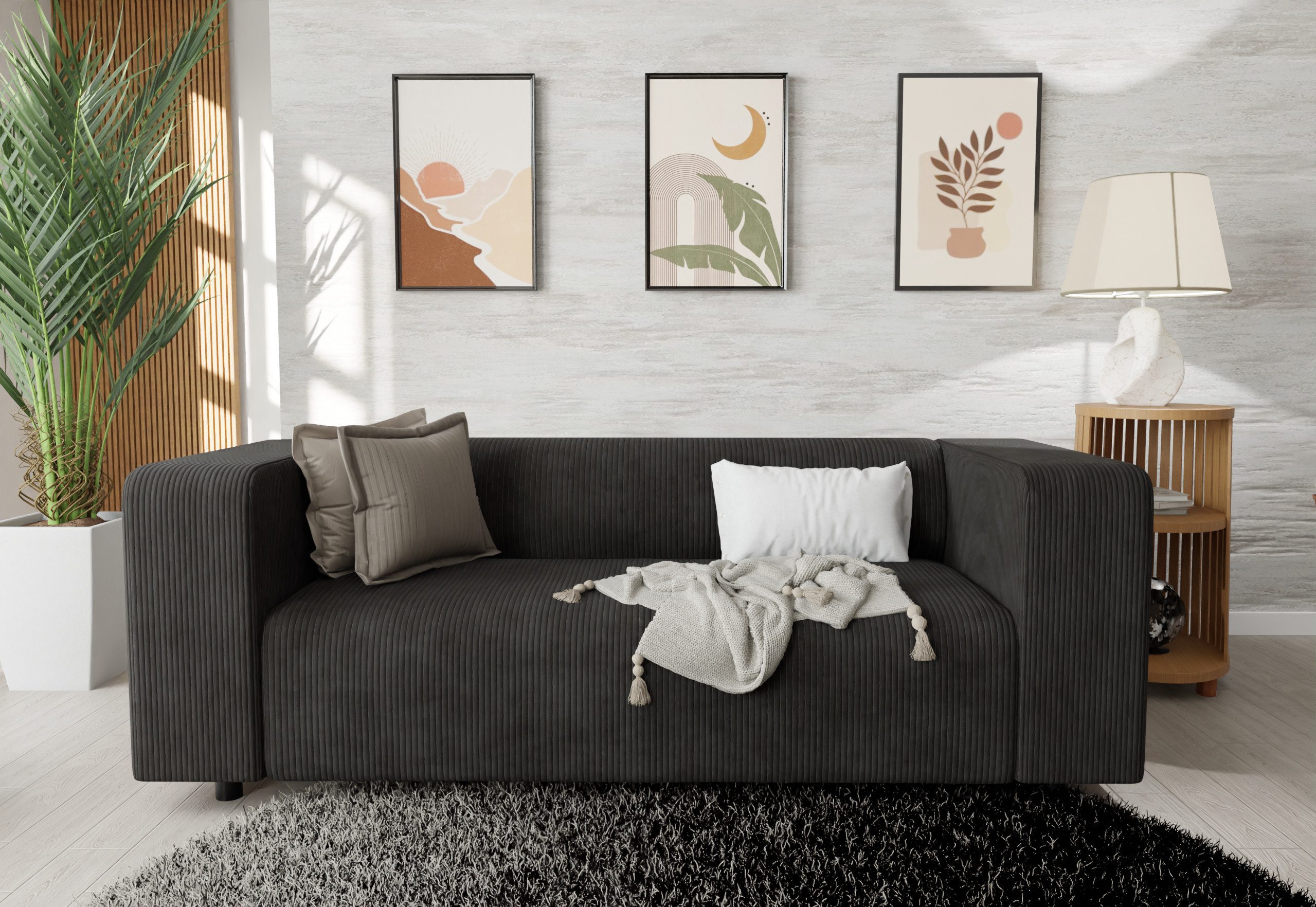 S-Style Möbel 2-Sitzer Sofa Gustav aus Cord-Stoff mit bequemem Sitz, mit Wellenfederung