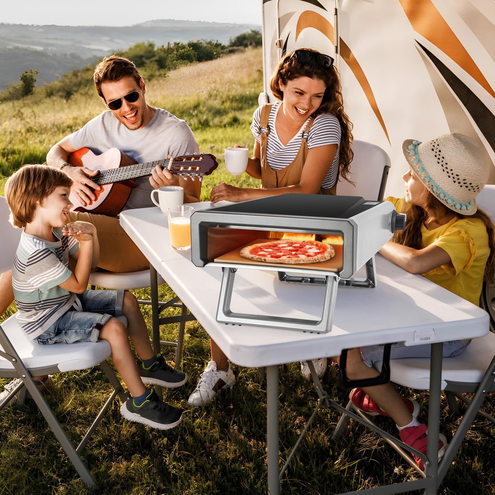 GarveeMore Gas-Pizzaofen aus Edelstahl mit Reisetasche, 12 Zoll Pizza in 60 Sekunden, 510°C, tragbar, zusammenklappbare Beine, für Outdoor-Camping und Garten