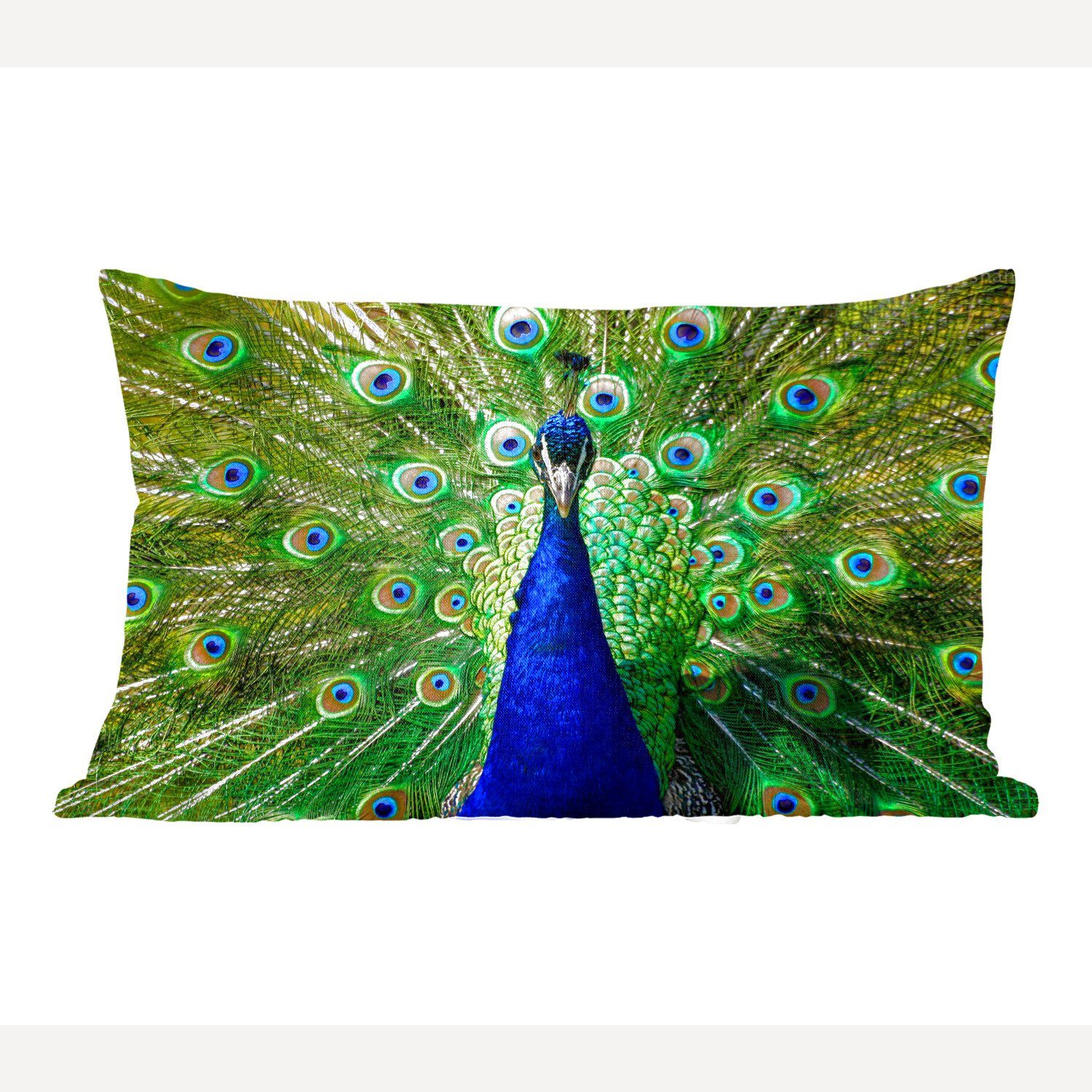 MuchoWow Dekokissen Pfau - Federn - Augen - Blau, Wohzimmer Dekoration, Zierkissen, Dekokissen mit Füllung, Schlafzimmer