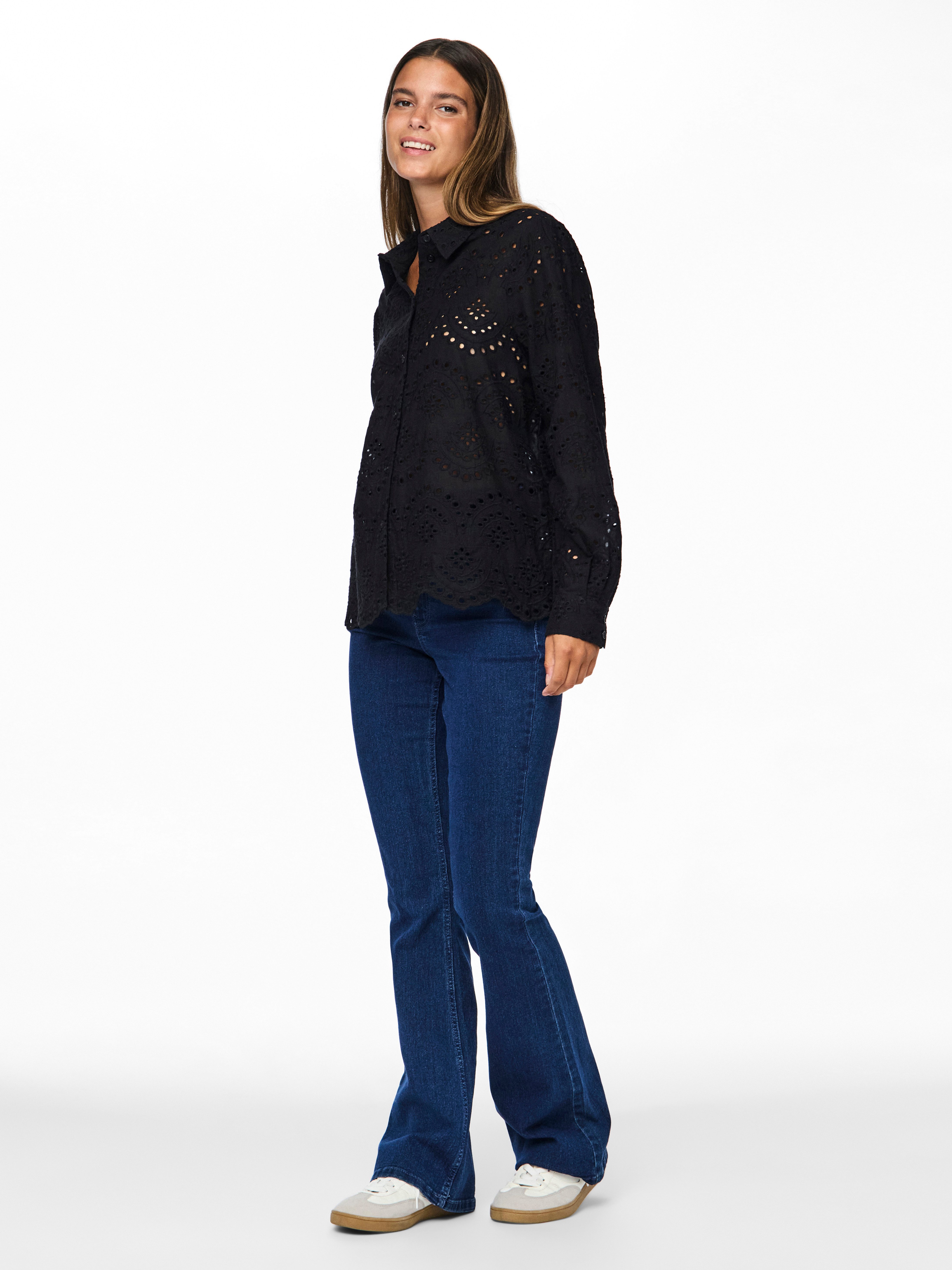 pieces Spitzenbluse PCVILDE LS SHIRT WVN NOOS