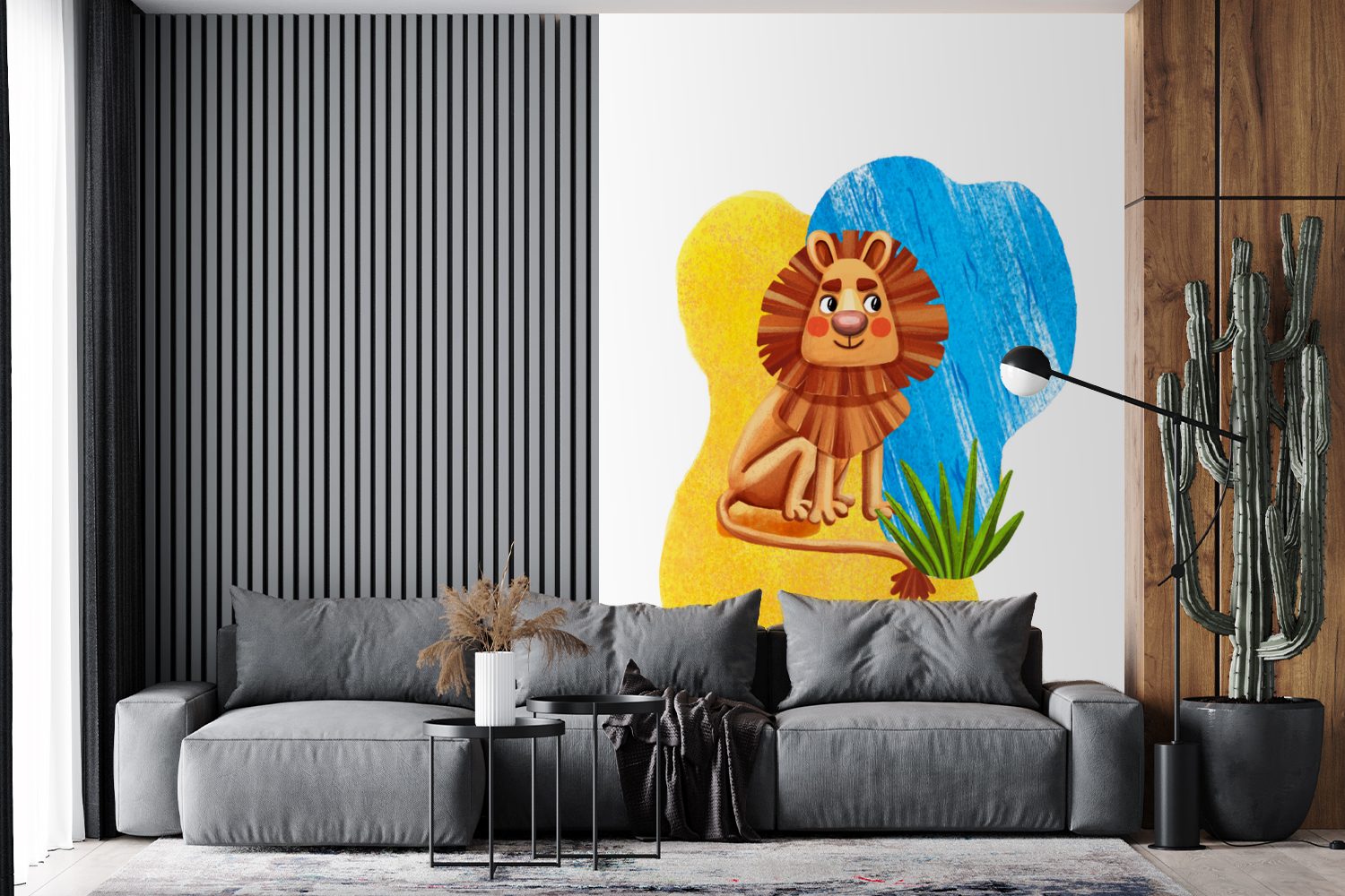 MuchoWow Fototapete - Montagefertig Wohnzimmer, bedruckt, Vinyl Wasser Löwe für Dschungel, Wandtapete (3 St), - Tapete Matt
