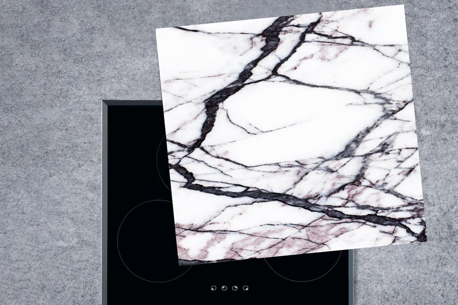 Ceranfeldabdeckung, für MuchoWow cm, tlg), 78x78 Weiß Herdblende-/Abdeckplatte - (1 küche Schwarz, Vinyl, Arbeitsplatte - Marmor