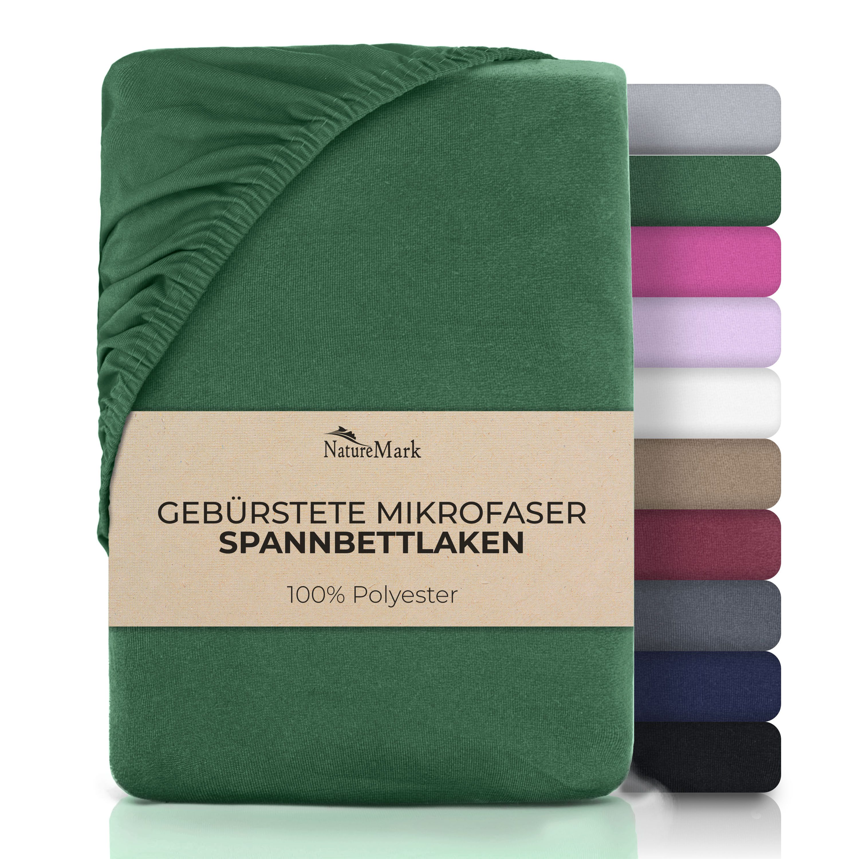 NatureMark Spannbettlaken Gebürstete Mikrofaser, Polyester, Gummizug: rundum, viele Größen und Farben Markenware (90x200 cm, Dunkel grün)