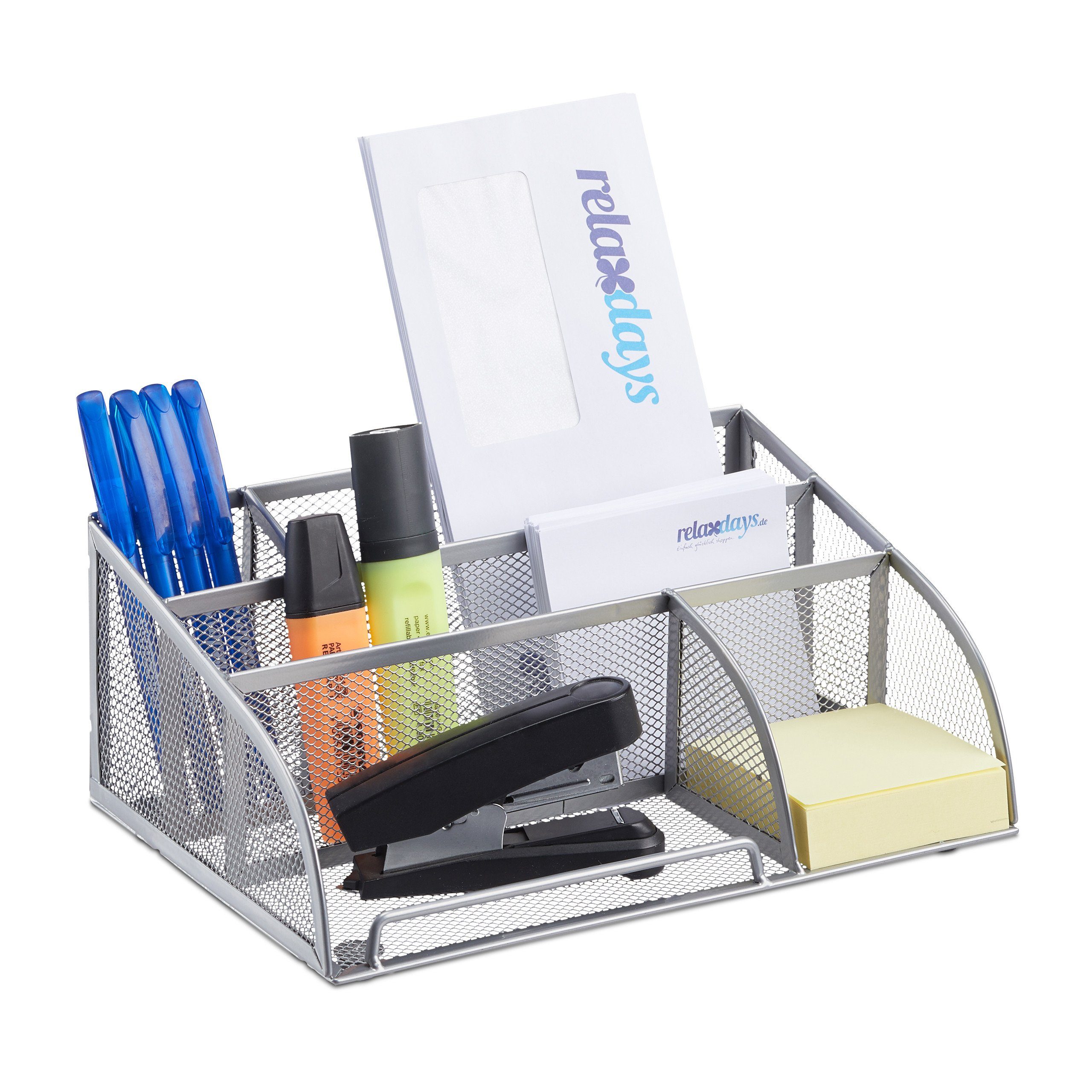 relaxdays Organizer Schreibtischorganizer 5 Ablagen Metall, silber
