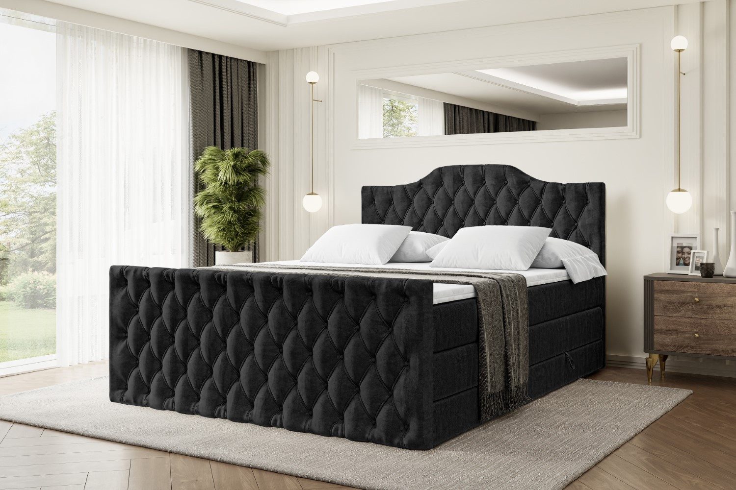 ALTDECOR Boxspringbett VILA-1-Z KING (Multipocket-Matratze H4, H3 Matratze Bonellfederung, Topper, Kopfteil), Doppelbett mit Fußteil