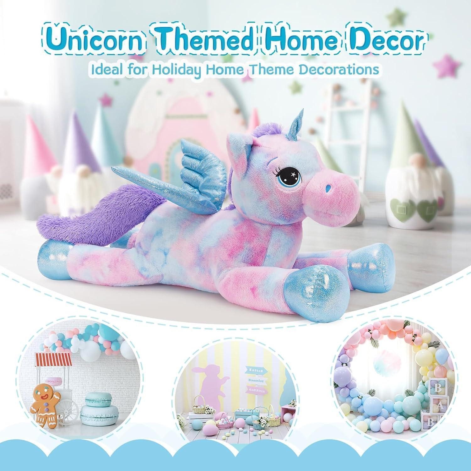 LuxusKollektion Kuscheltier Plüschtier Einhorn XXL 110cm Flügel Kinder Mädchen Lilac Bunt-lilac