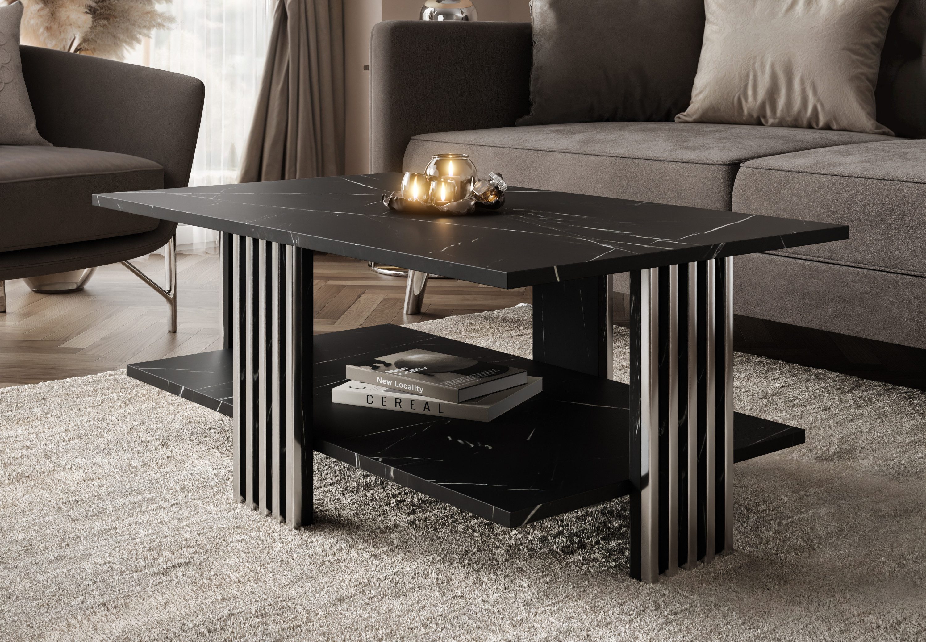 Lookway Couchtisch SAPHIRA SILVER mit Ablage
