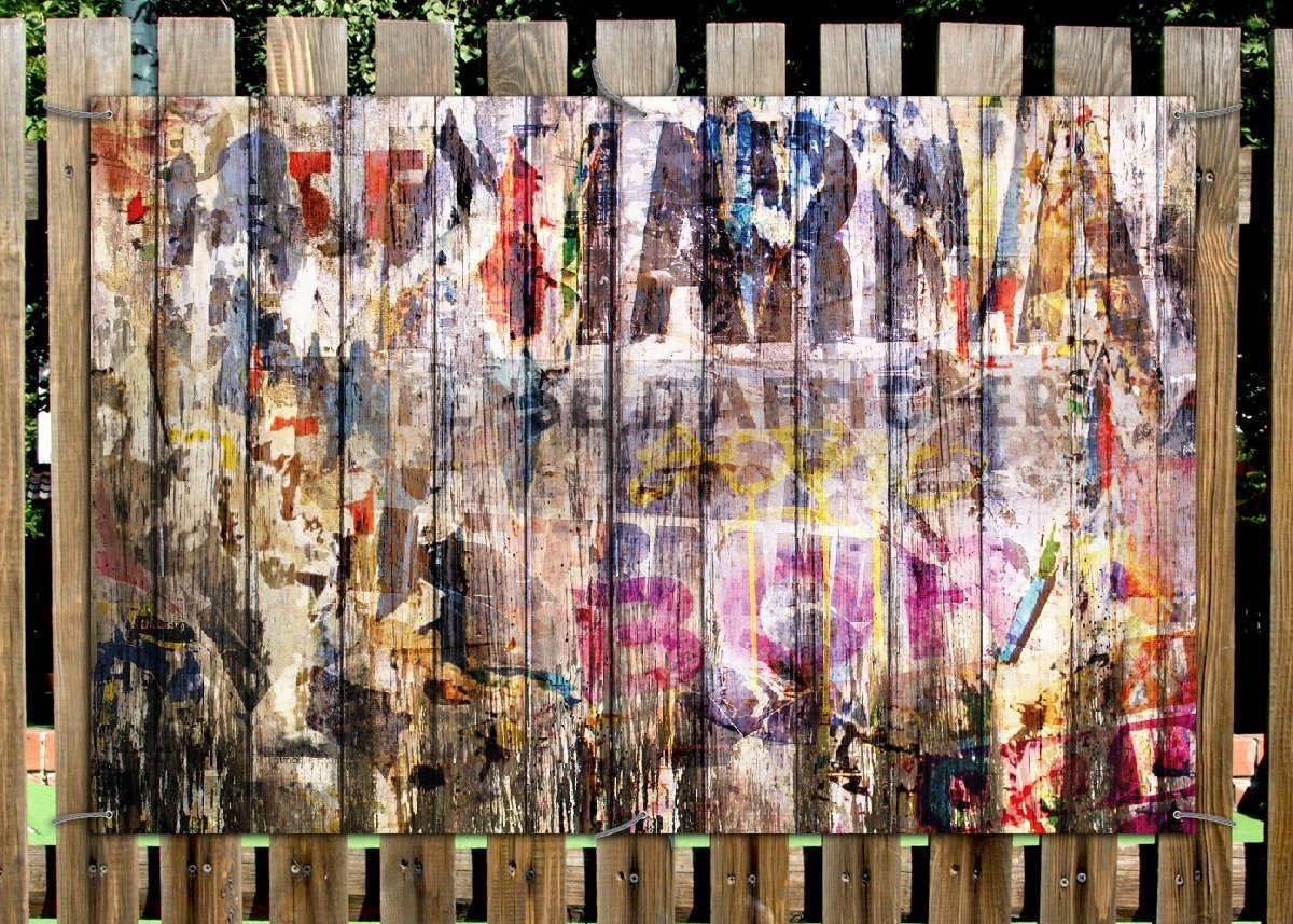 Thumbnail - Wallario Sichtschutzzaunmatten Bemalte Holzplanken mit alter Schrift