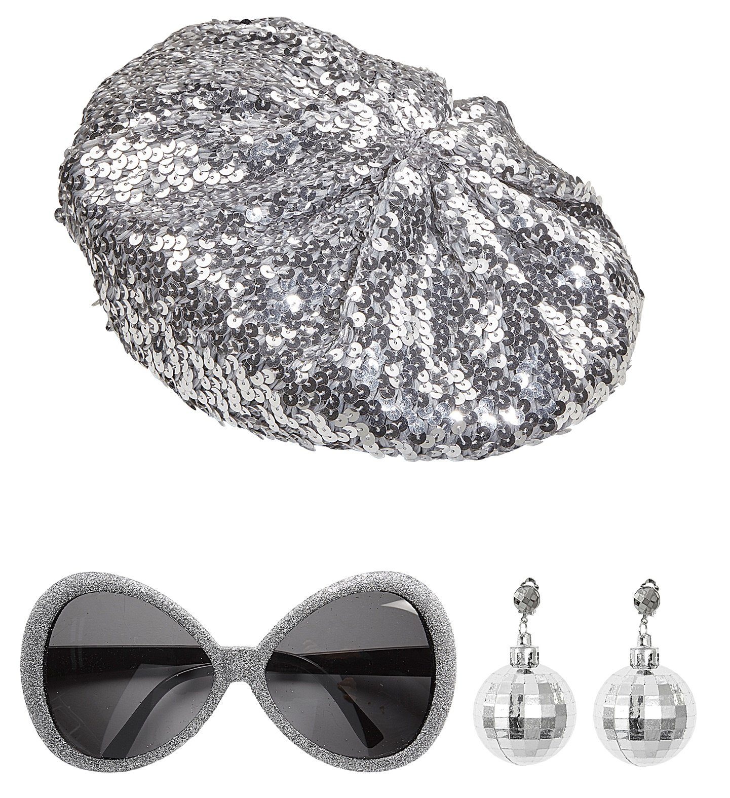 Widmann S.r.l. Kostüm 'Disco Babe' Set 3-tlg. 68599, Silber - Mütze, Oh