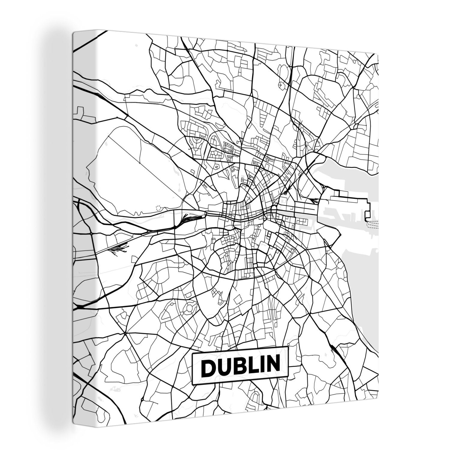 OneMillionCanvasses® Leinwandbild Karte - Dublin - Stadtplan - Schwarz und weiß - Karte, (1 St), Leinwand Bilder für Wohnzimmer Schlafzimmer