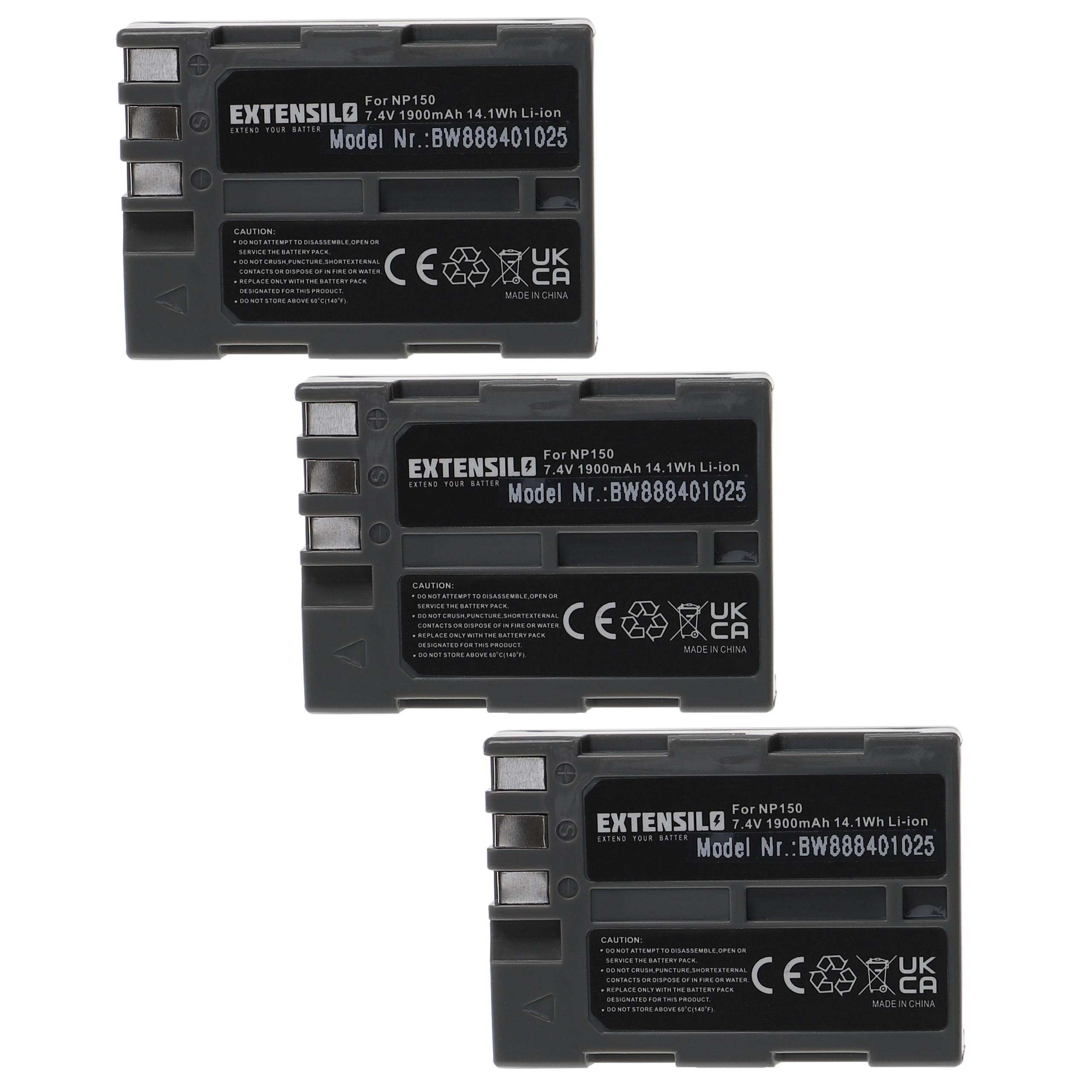 Extensilo Ersatz für NP-150 Fujifilm Li-Ion mAh für (7,4 V) BC-150, Kamera-Akku 1900