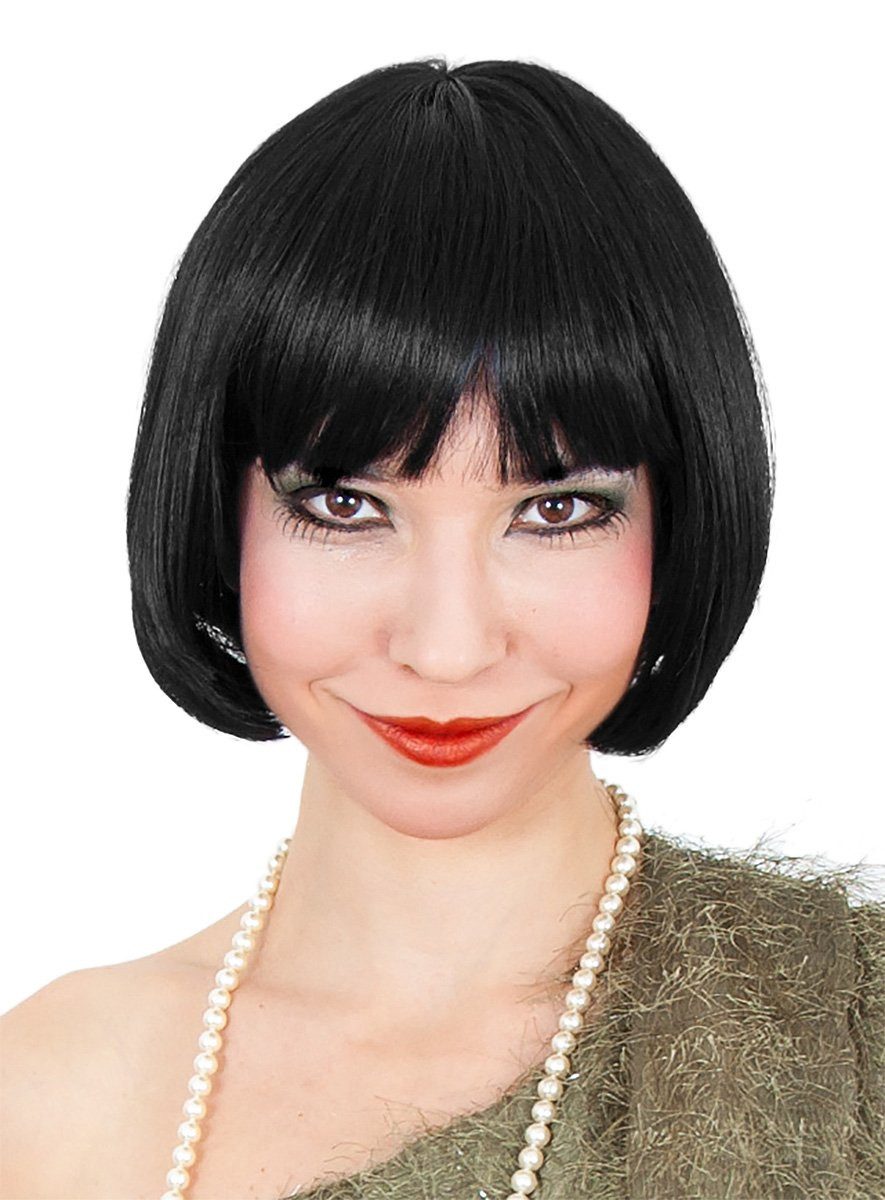 Maskworld Kostüm-Perücke Charleston Perücke schwarz - Bob Faschingsperücke