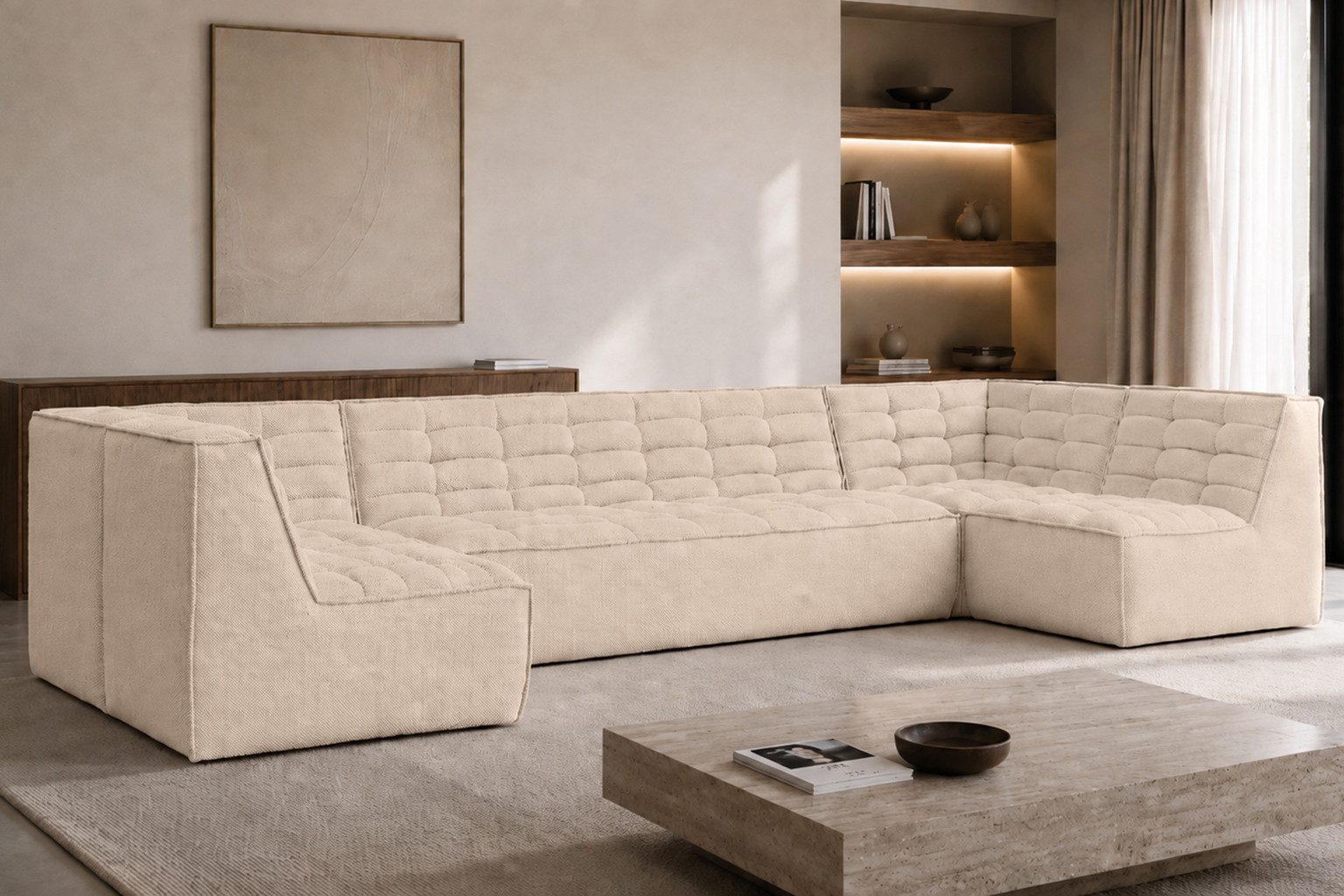 Kaiser Möbel Ecksofa modulares U Medium aus POP-Stoff, LAZY U Medium, U-Form,Tiefe Sitzfläche, Frei im Raum stellbar, POP-Plüschstoff