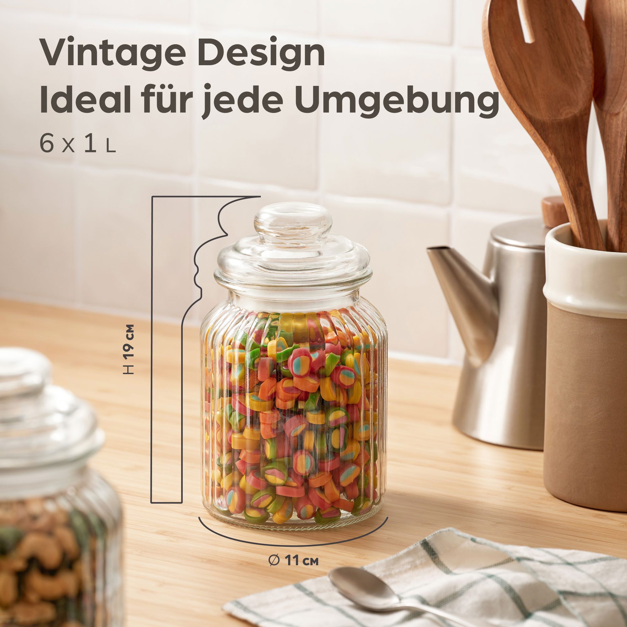 Praknu Vorratsglas 6er Set Bonbonglas mit Deckel Groß 1L - Candy Bar Gläser - Luftdicht, Glas, (Set, 6-tlg), Candy Bar Gläser - Luftdicht - Mit Etiketten - Für  – Bild 2 von 5