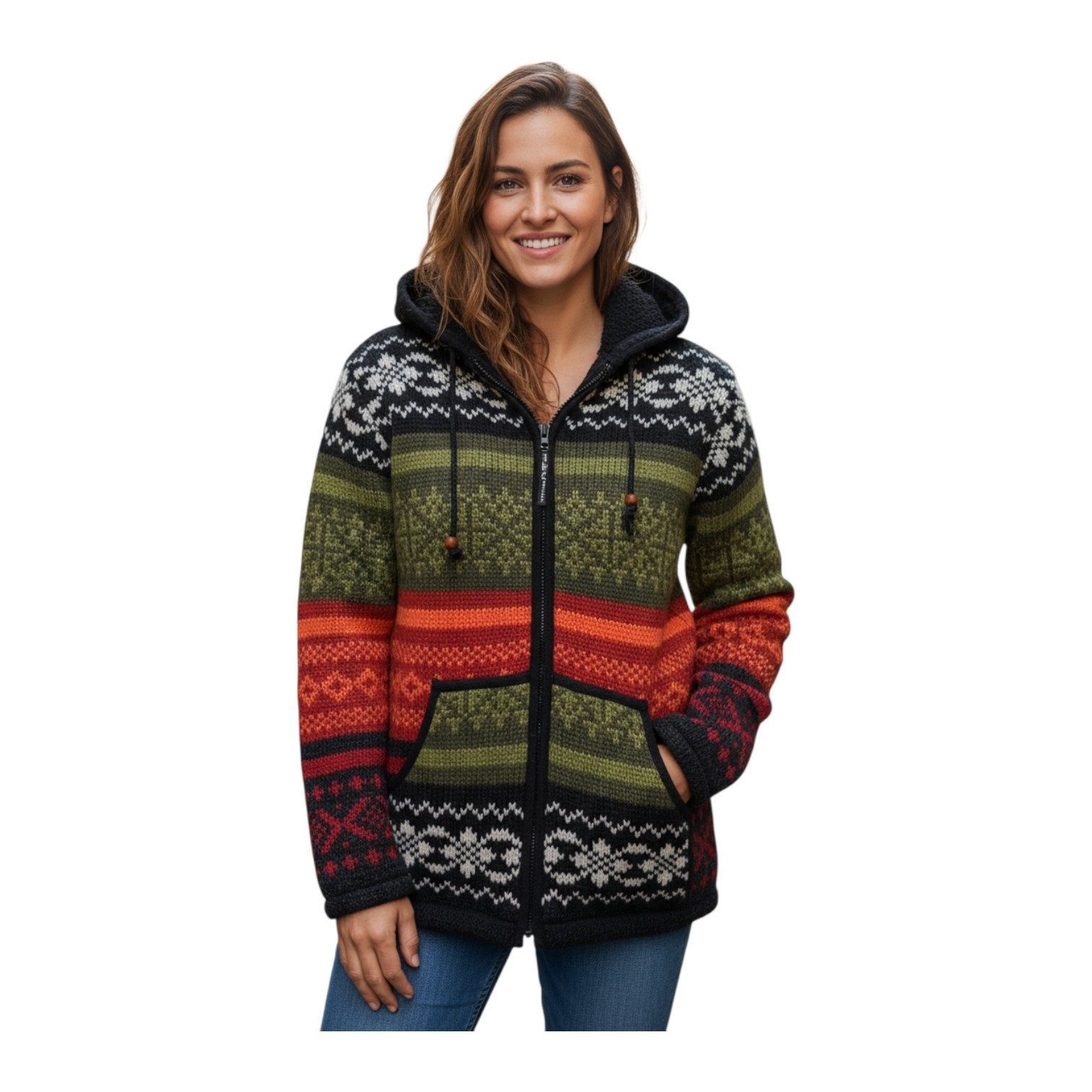 THC Natural Line Strickjacke THC Strickjacke 827 bunte Muster (1 Stück, 1-tlg., 1 Stück) Strickjacke mit abnehmbarer Kapuze