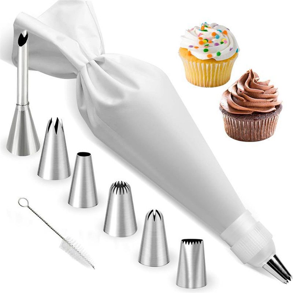 Agger Spritzbeutel Set Spritzbeutel Mit Edelstahl Spritztüllen und Adapter,zum Backen (9-tlg)