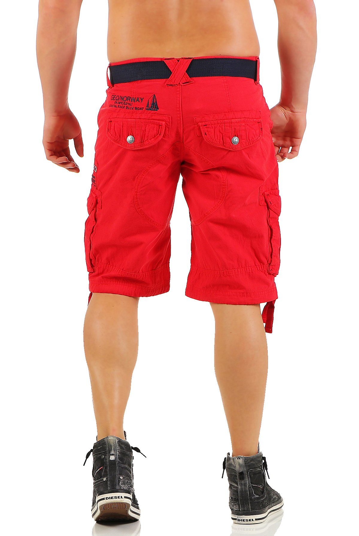 Herren Rot abnehmbarem POUDRE Hose, unifarben Geographical kurze Norway Shorts, Geographical (mit Cargoshorts Norway Gürtel) Shorts