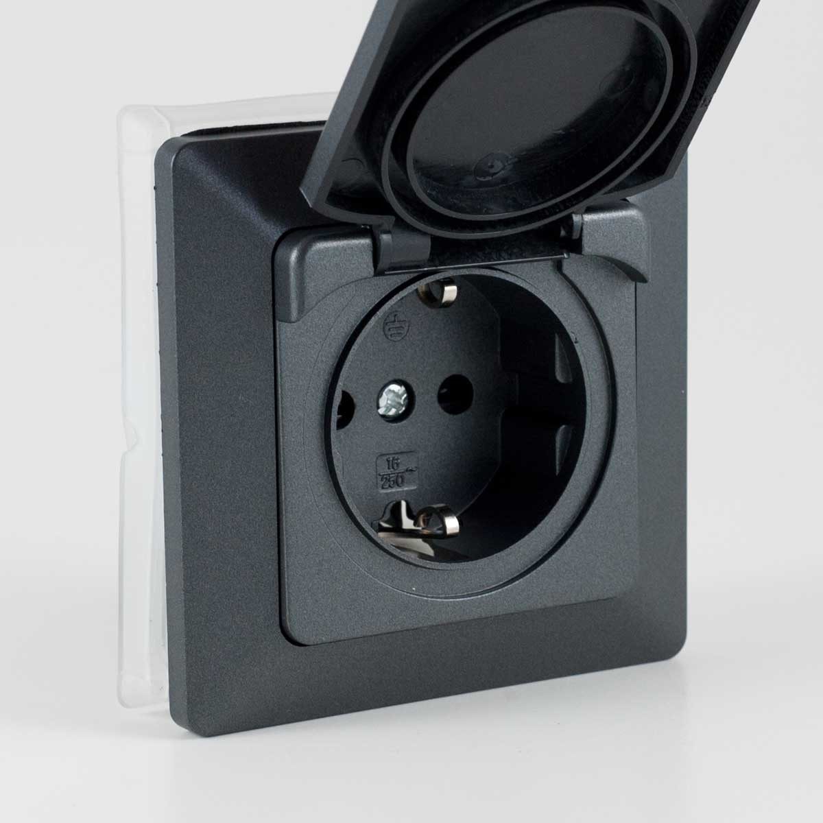 ChiliTec Unterputz-Steckdose MILOS Steckdose mit Deckel IP44 anthrazit mi Rahme – Bild 4 von 5