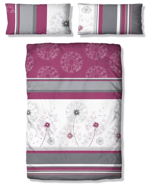 Bettwäsche »Millas«, my home, Linon, 2 teilig, Bettwäsche in Streifen Design mit Blumen, pflegeleichte Bettwäsche