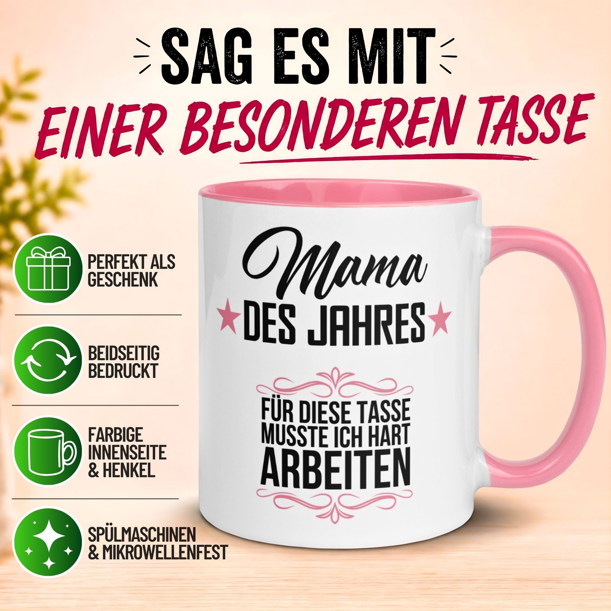 Momentals Tasse Mama des Jahres – Geschenk Becher Geburtstag Muttertag Weihnachten, Gratis Versand · Links-&Rechtshänder · Spülmaschinenfest
