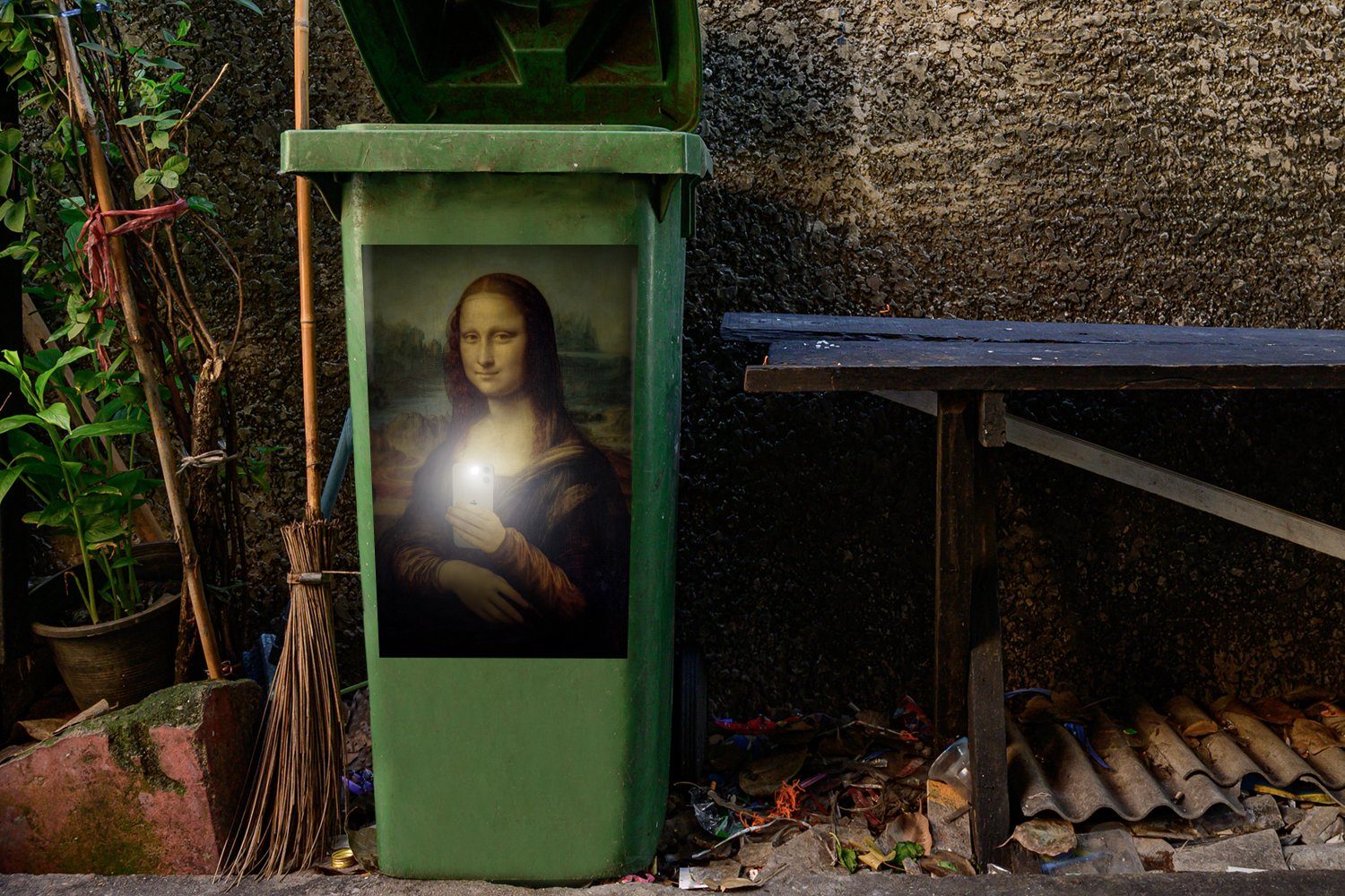 Mona St), Sticker, Mülltonne, MuchoWow Da Telefon Lisa Wandsticker - - (1 Vinci Container, Mülleimer-aufkleber, Abfalbehälter